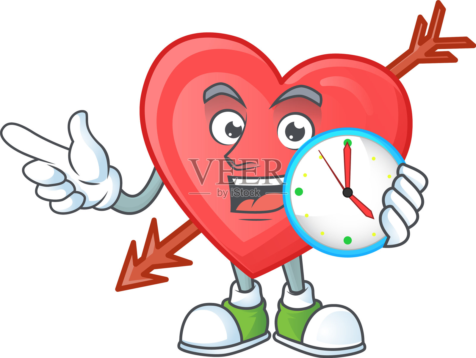 卡通人物风格的箭爱有钟插画图片素材