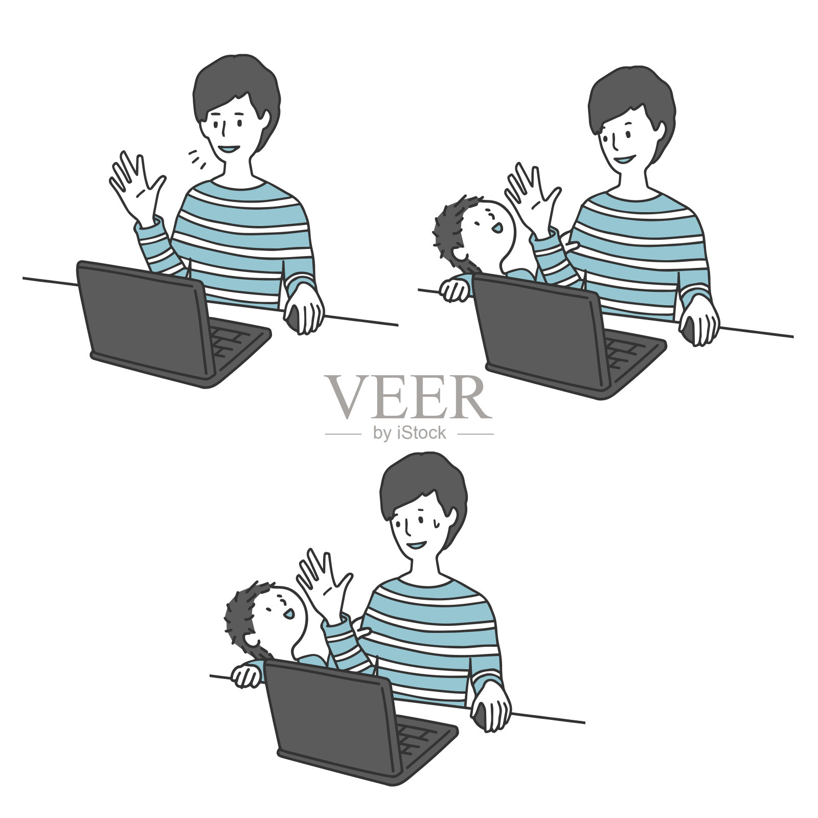 一群男人在家带孩子插画图片素材