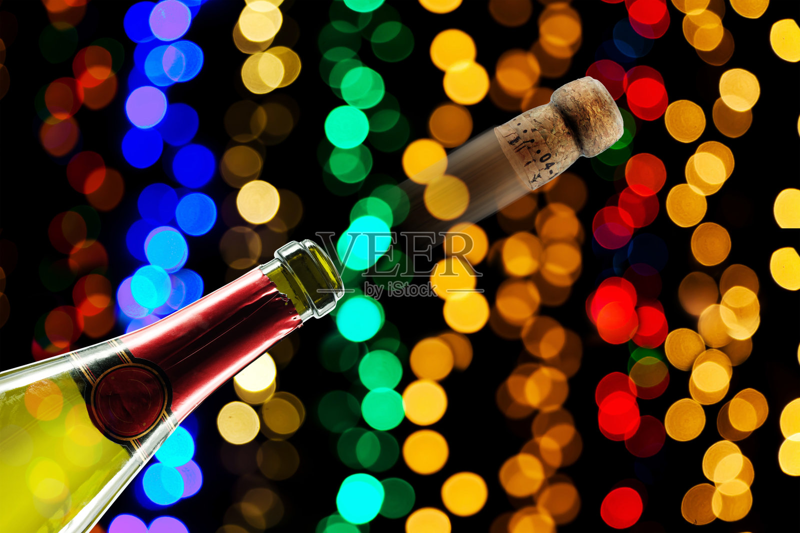 香槟软木塞的砰砰声和黑色多彩的派对庆祝背景照片摄影图片