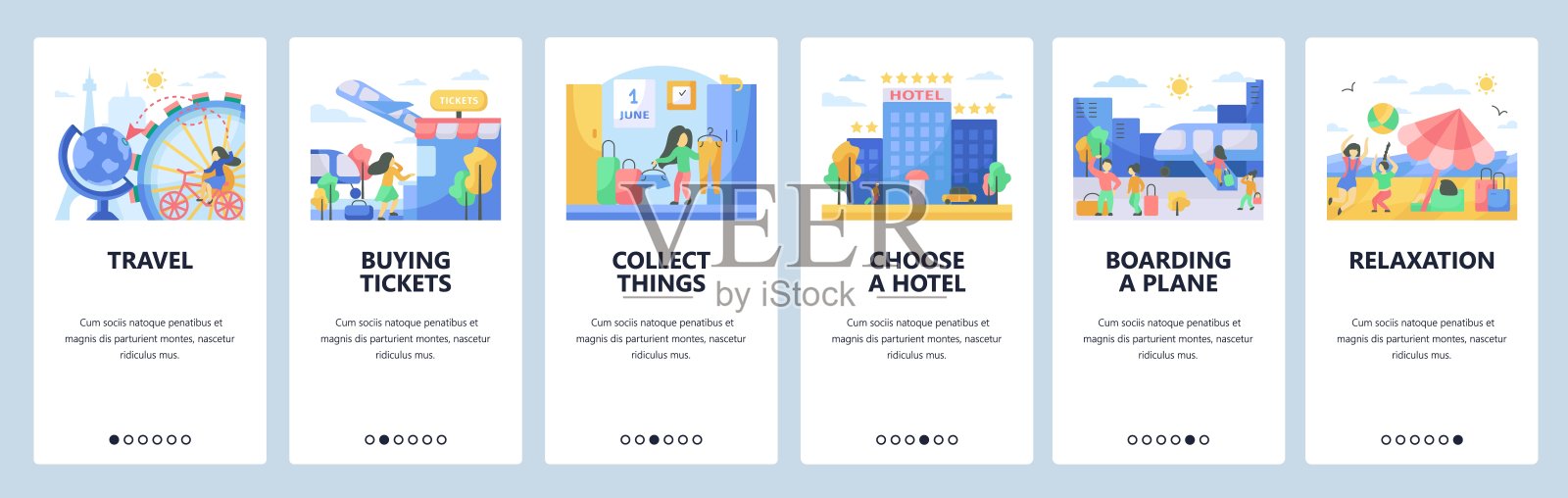 旅游网站和移动应用程序上的屏幕矢量模板设计模板素材