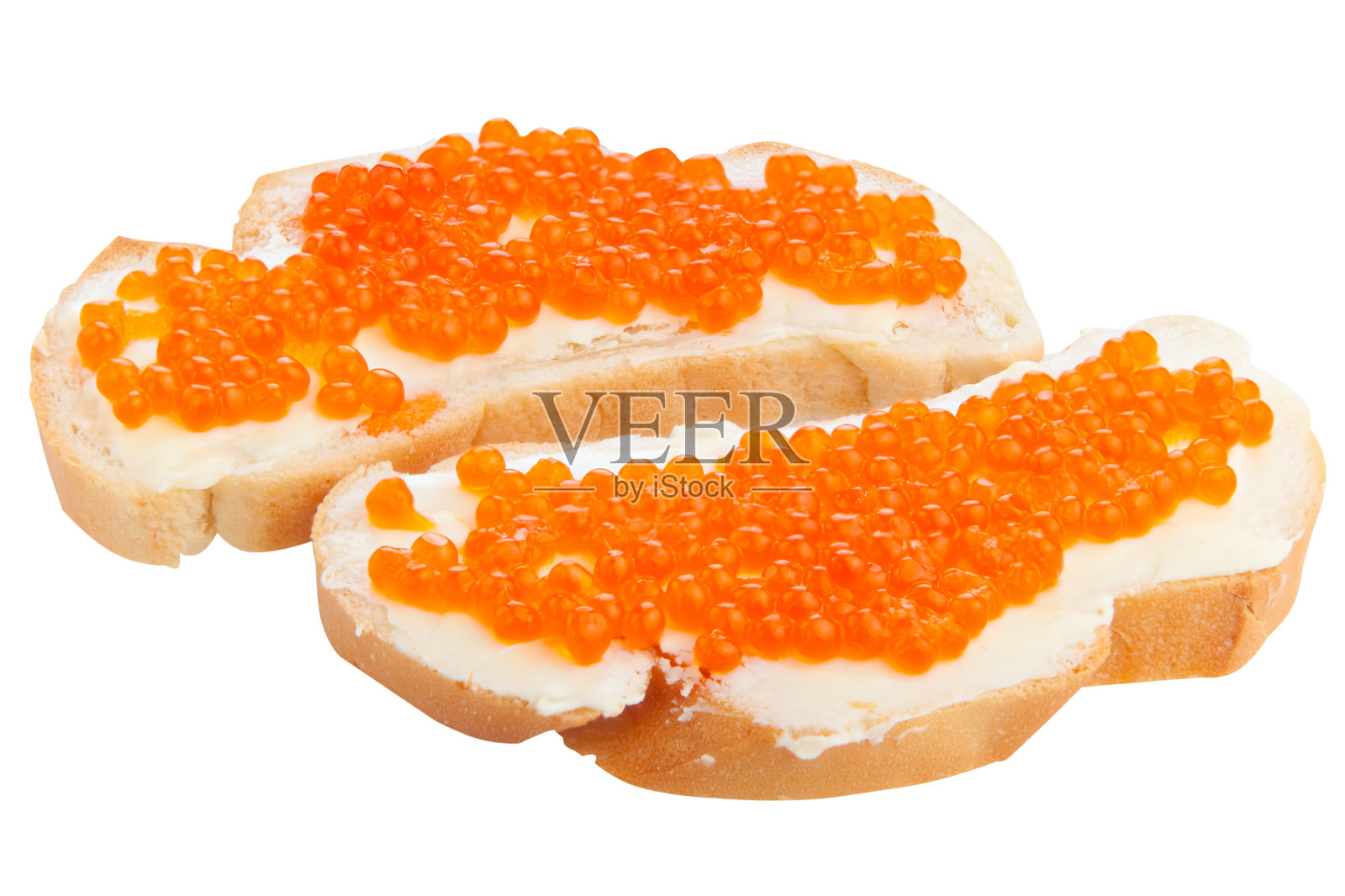 美味可口的三明治红鱼子酱白照片摄影图片