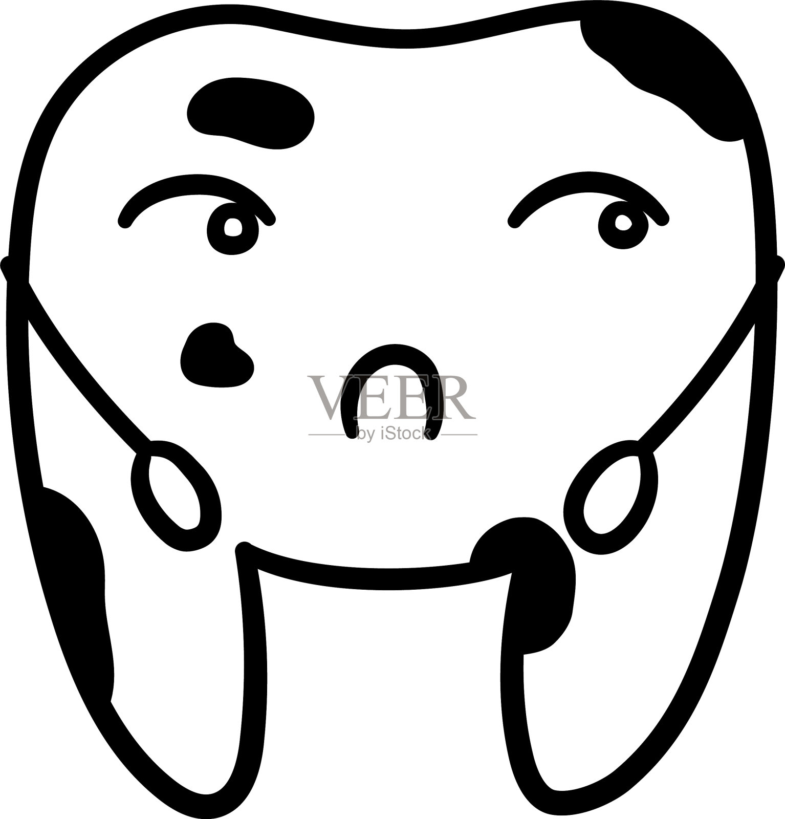 卡通悲伤肮脏的牙齿在黑色的线条插画图片素材