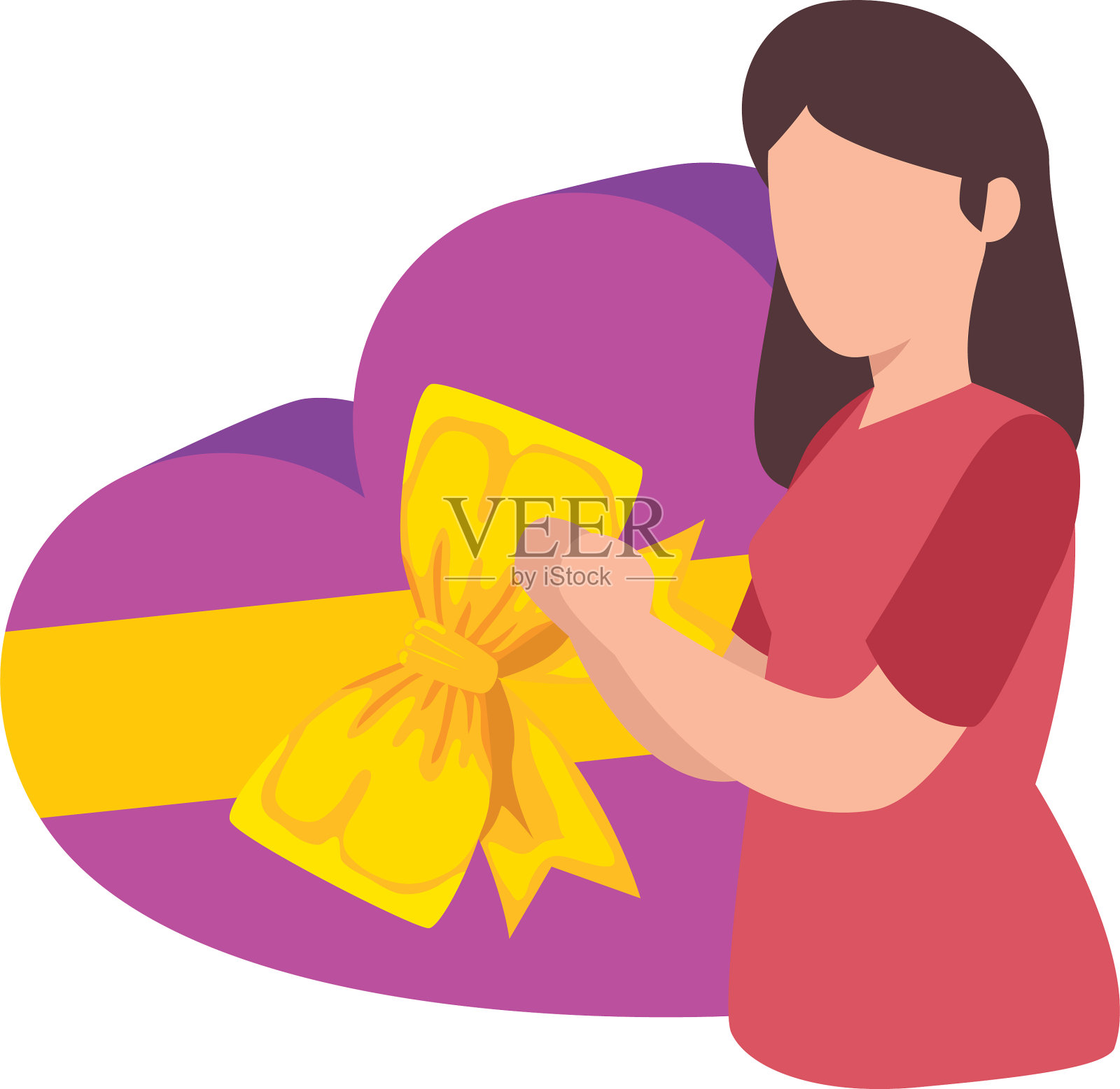 女人和礼物在心形孤立图标设计元素图片