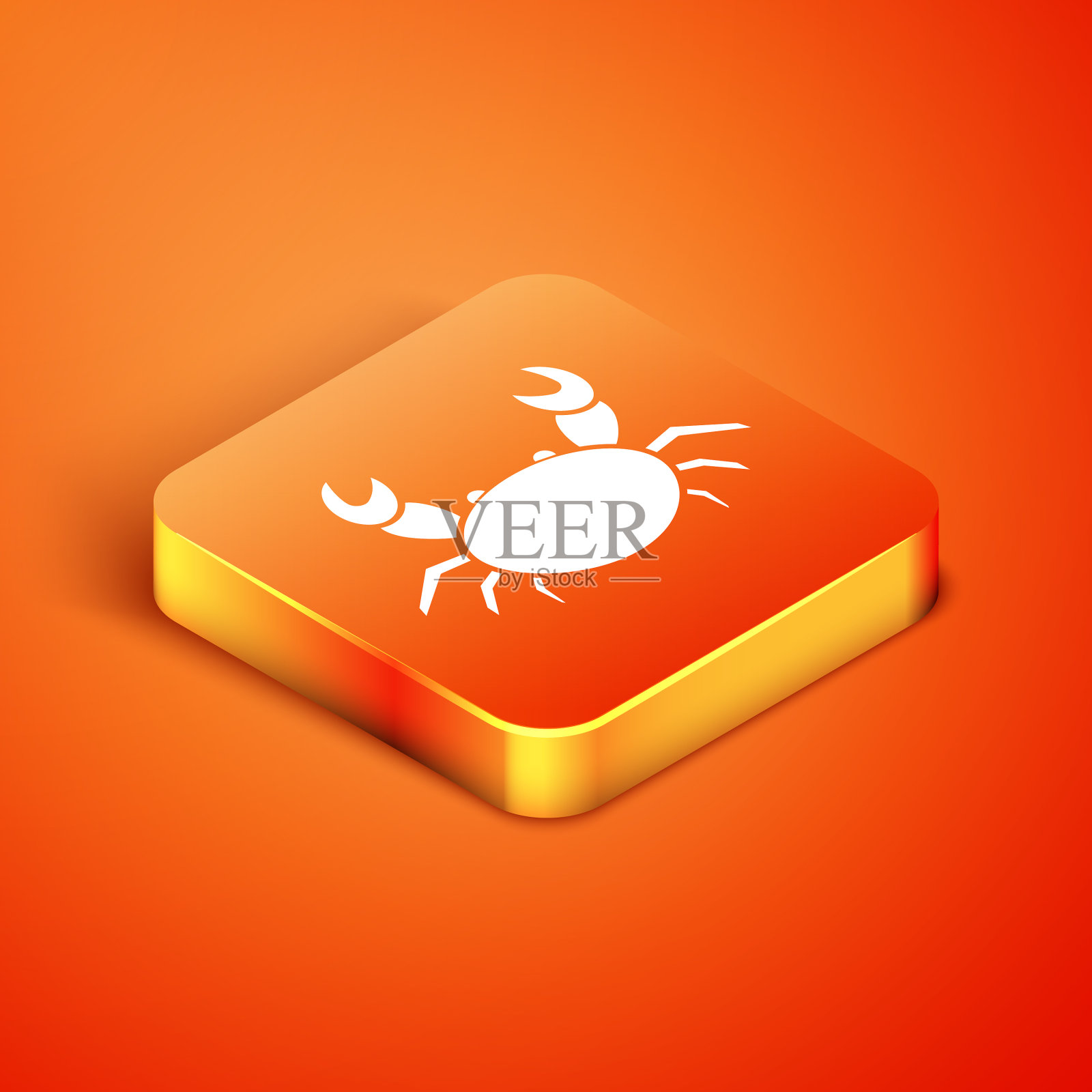 等距螃蟹图标孤立在橙色背景图标素材