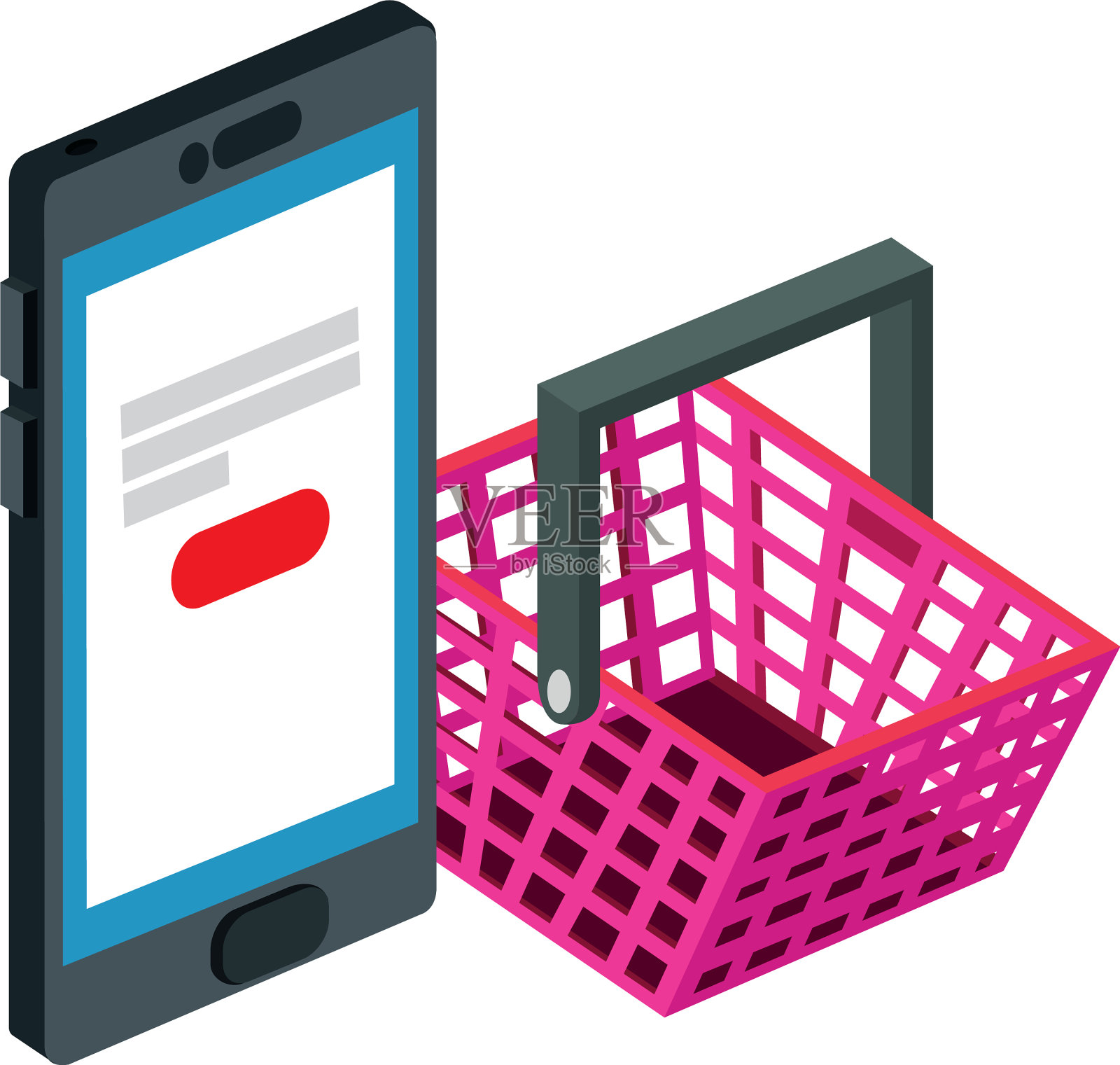 智能手机与购物篮隔离设计元素图片