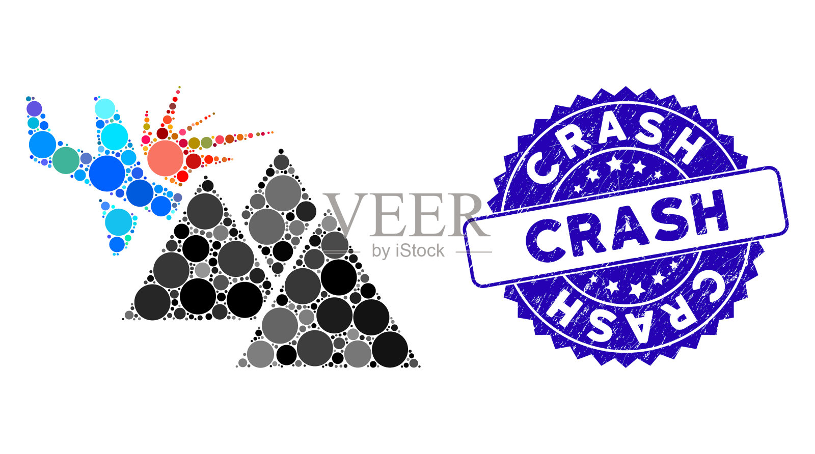 拼贴飞机山坠毁图标与垃圾插画图片素材