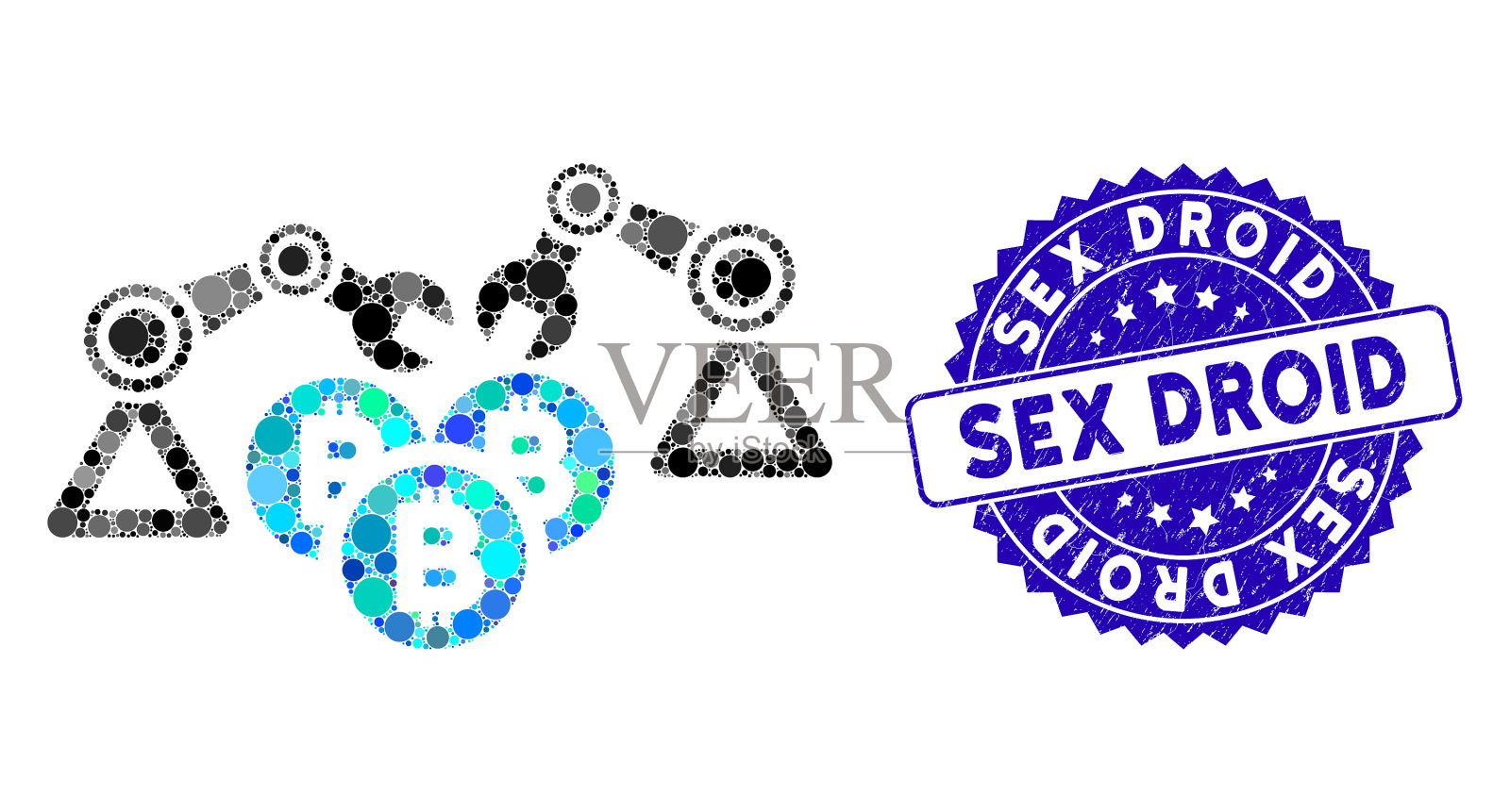 马赛克比特币挖矿机器人图标与纹理插画图片素材