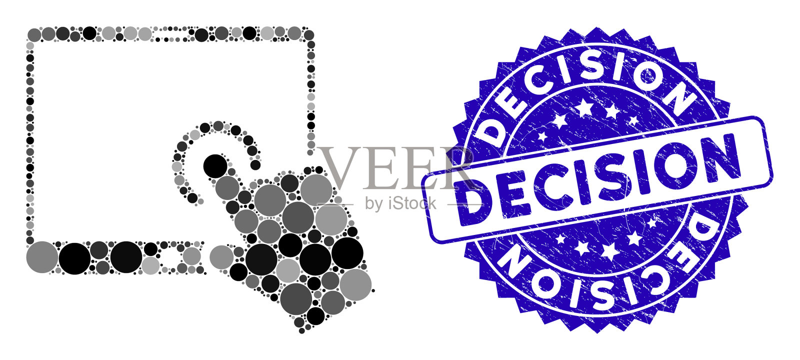 拼贴手触摸PDA图标与遇险决定插画图片素材