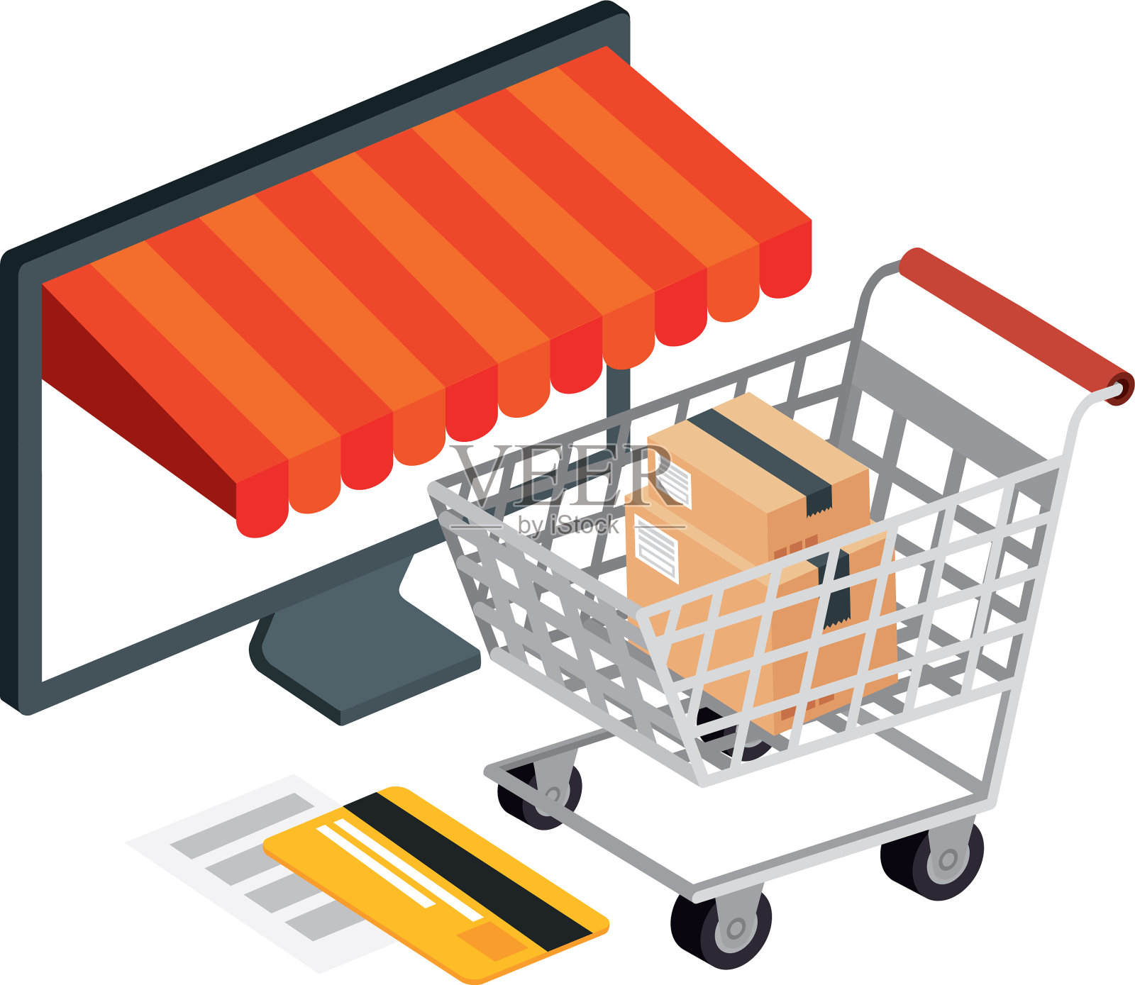 购物车购物和电脑与图标设计元素图片