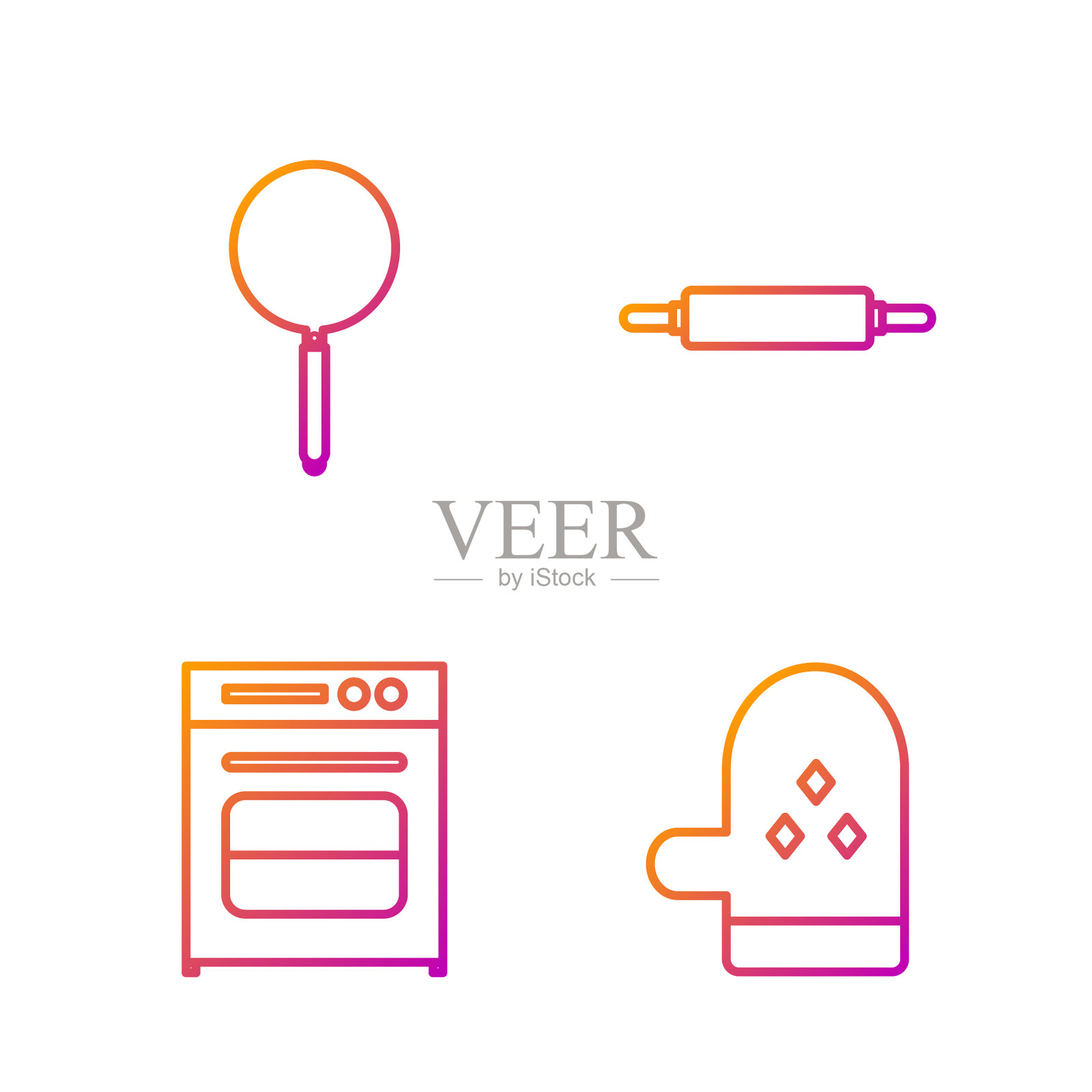 设线烤箱手套烤箱煎锅和插画图片素材