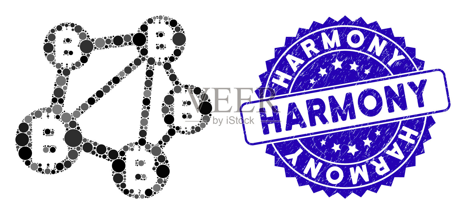 马赛克比特币网络图标与划痕和谐插画图片素材