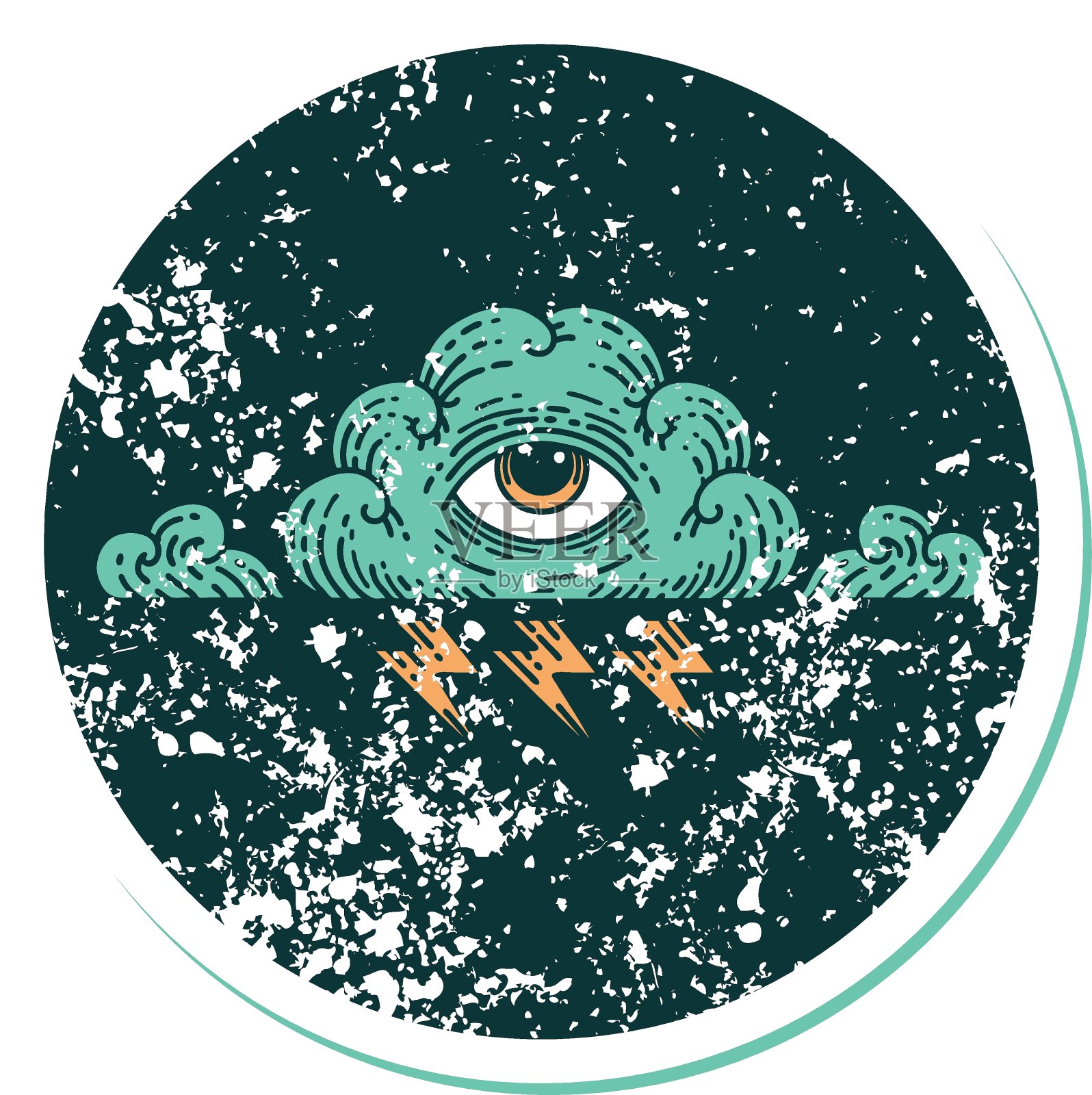 心疼贴纸纹身风格的一个所有看到的眼睛云图标插画图片素材