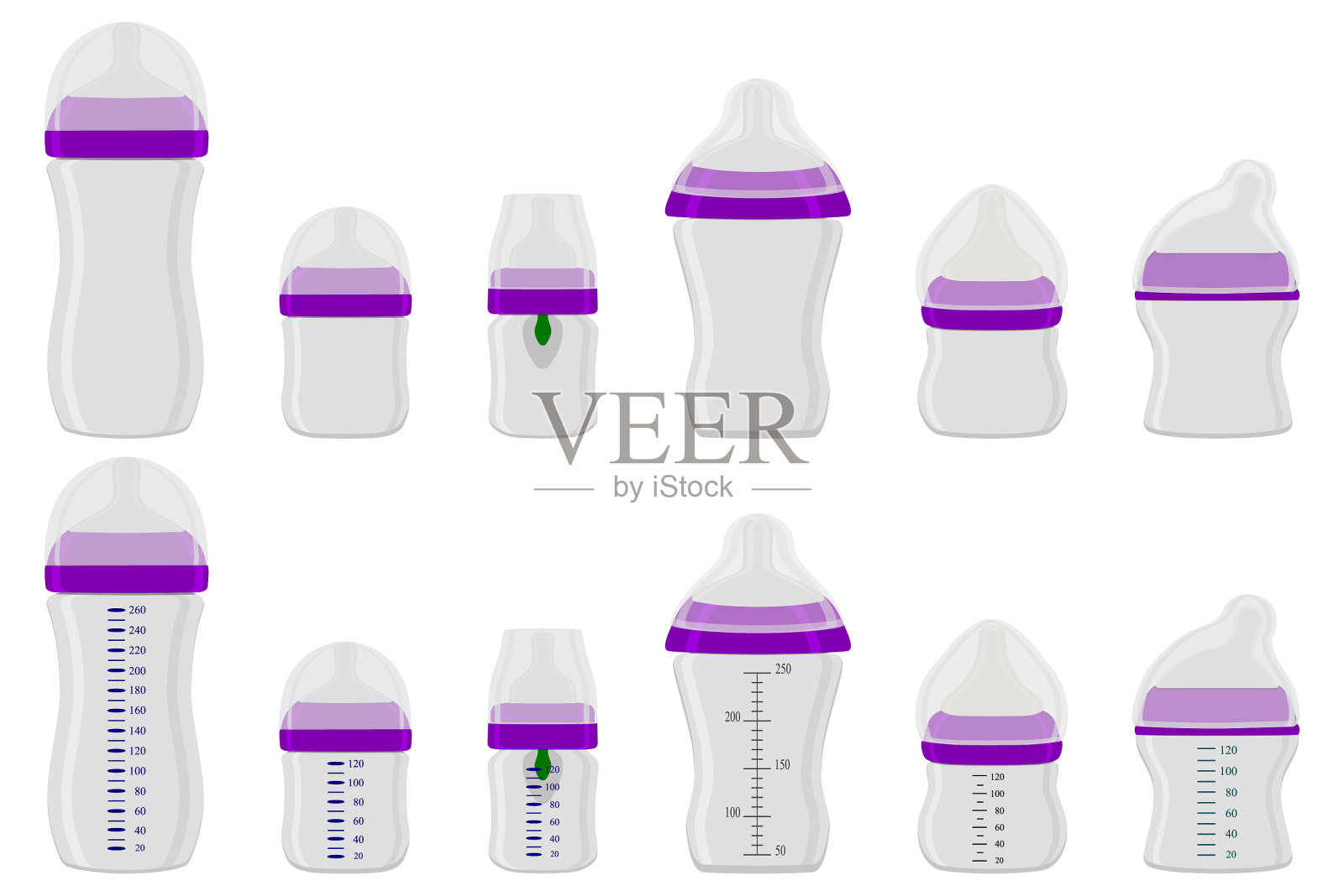 在主题上，大的彩色套件bamilk在瓶子里插画图片素材