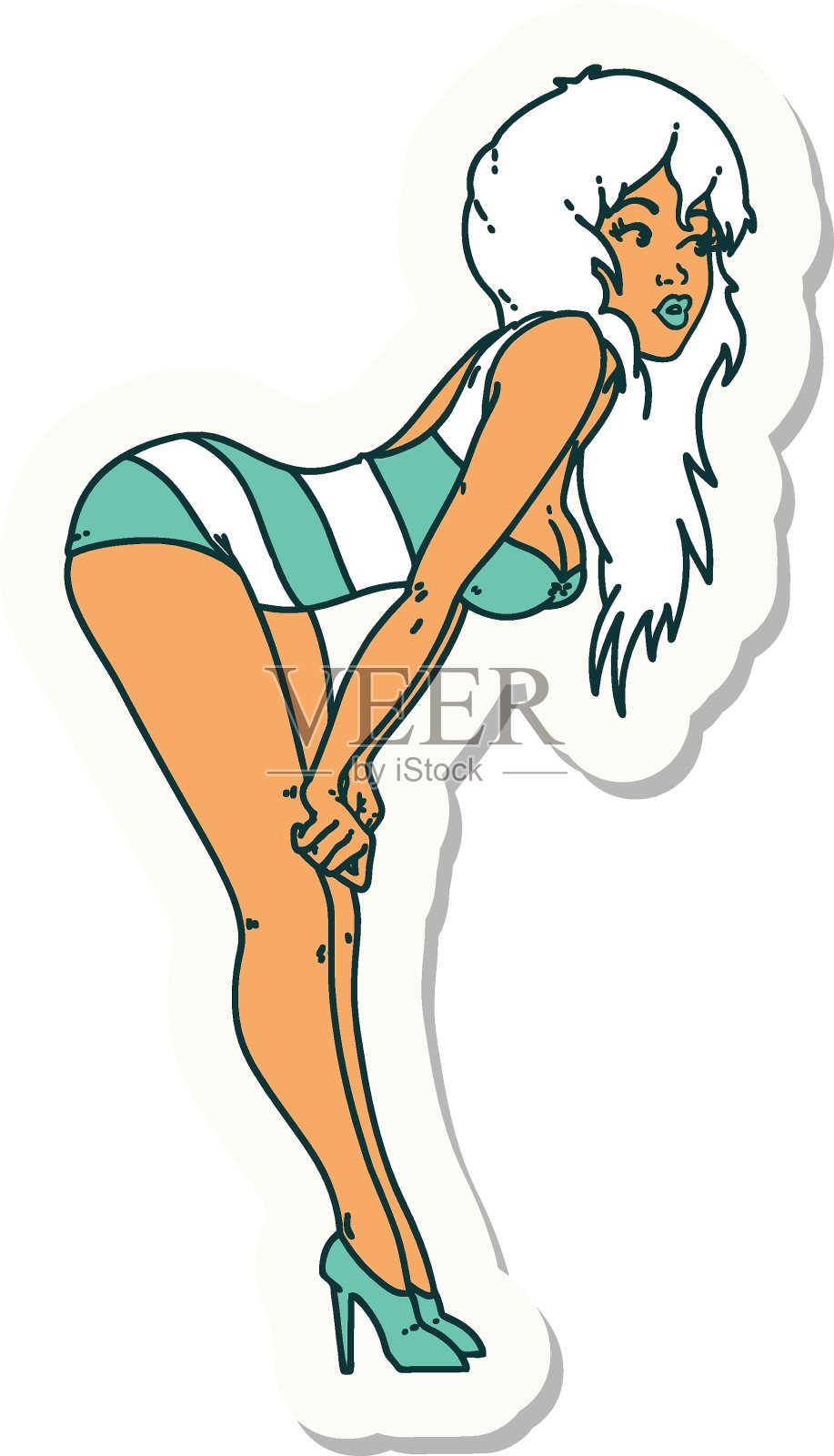 纹身贴纸是一个穿着泳衣的女郎插画图片素材