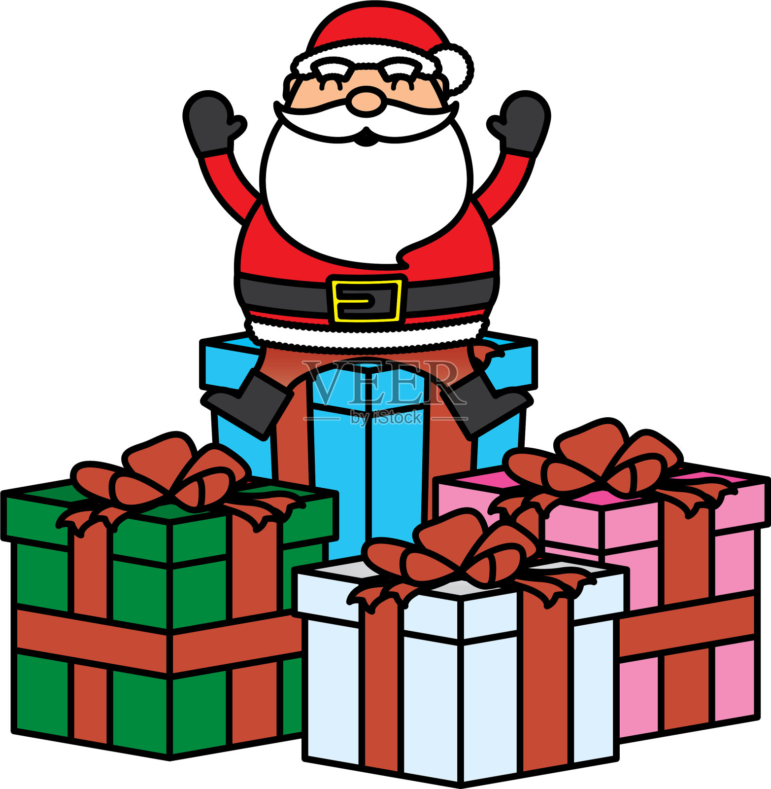 圣诞快乐，圣诞老人在礼物性格设计元素图片