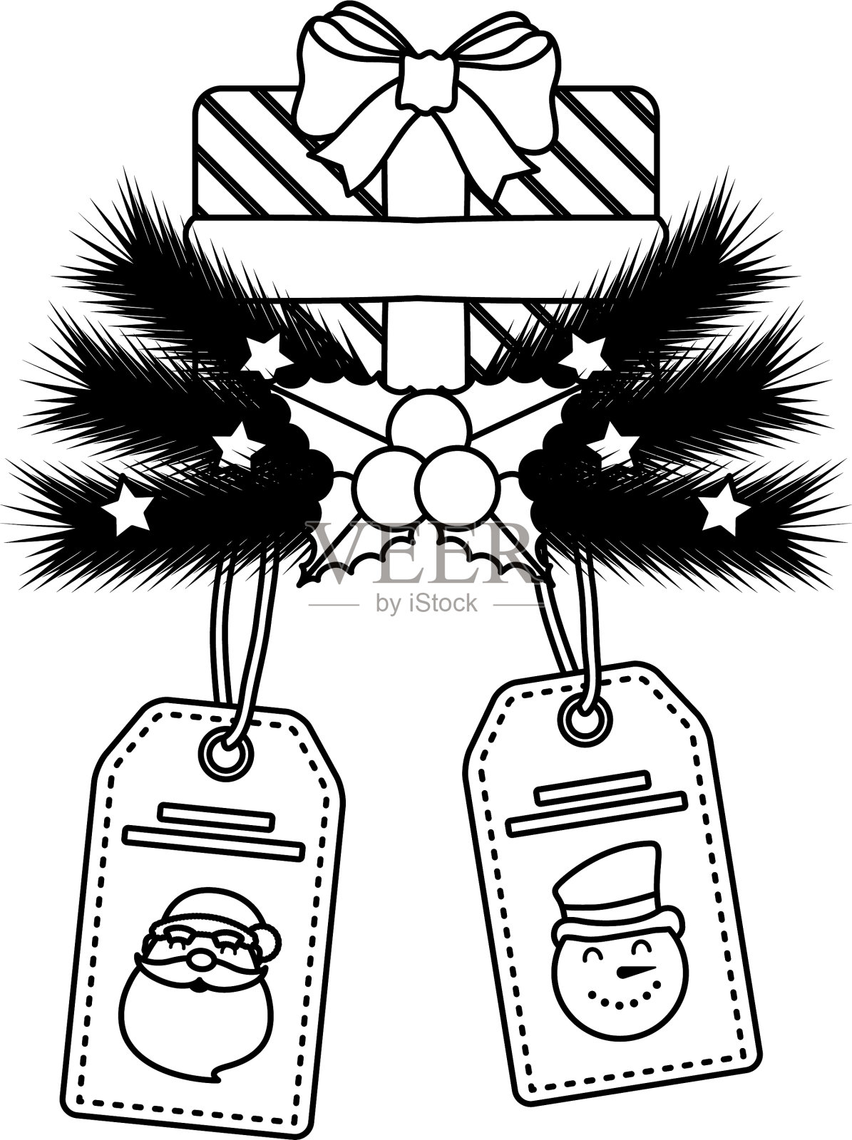 圣诞礼物盒与标签圣诞老人和雪人设计元素图片