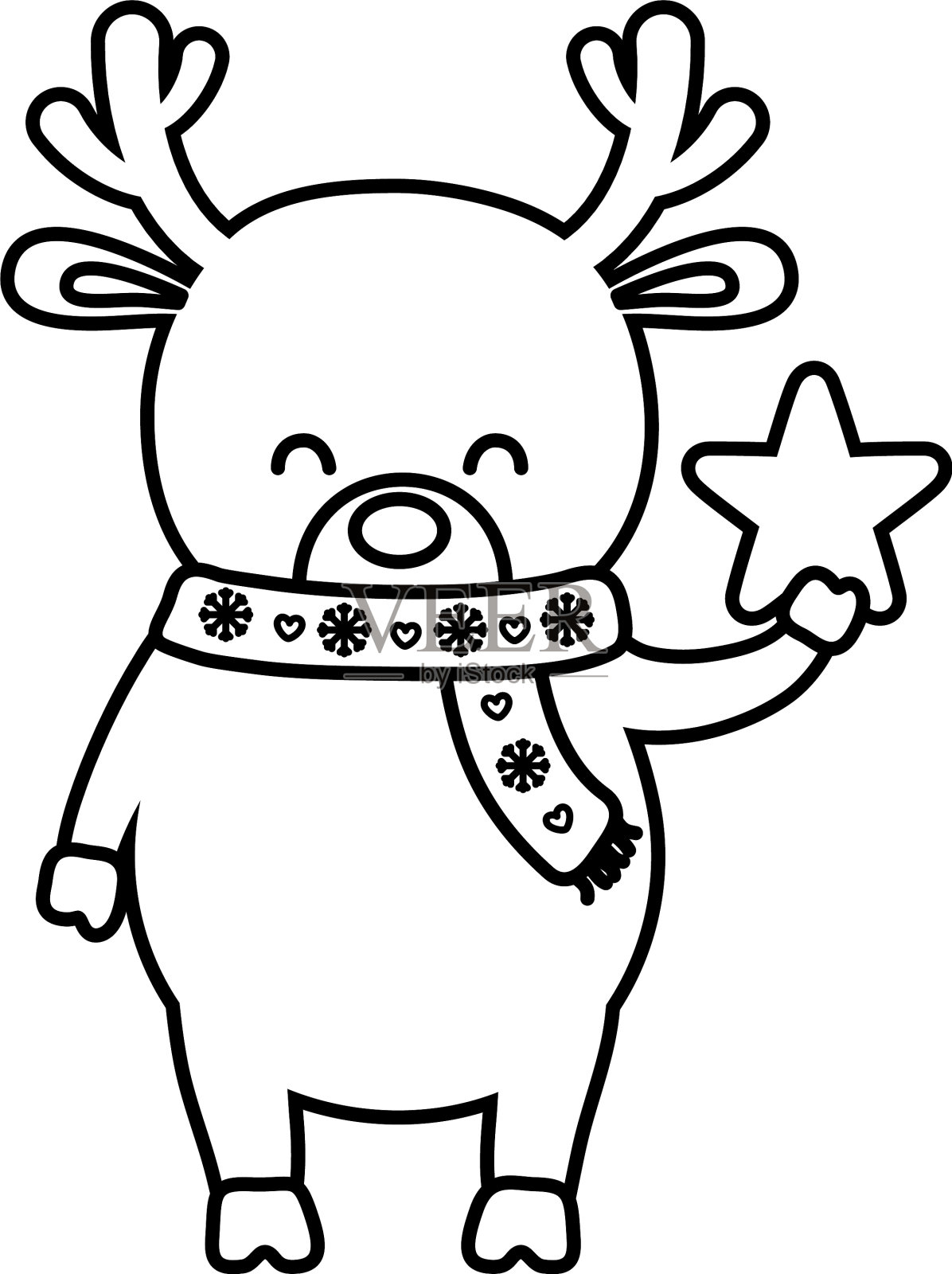 驯鹿用围巾抱着星星装饰，欢天喜地设计元素图片