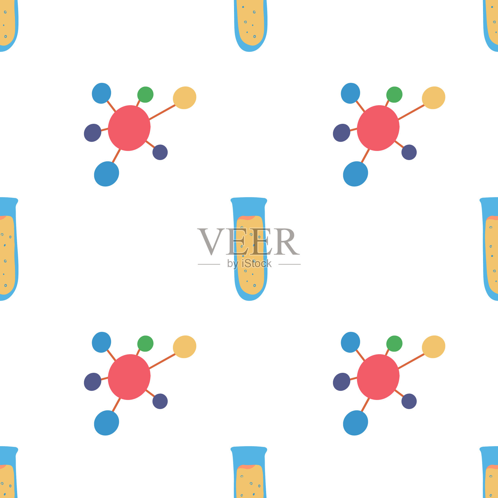 无缝模式分子和烧瓶插画图片素材