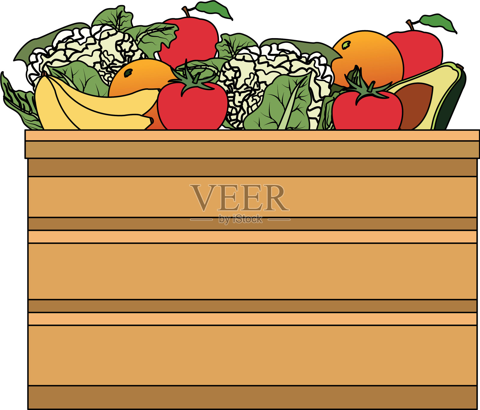 带有水果图案的木箱插画图片素材