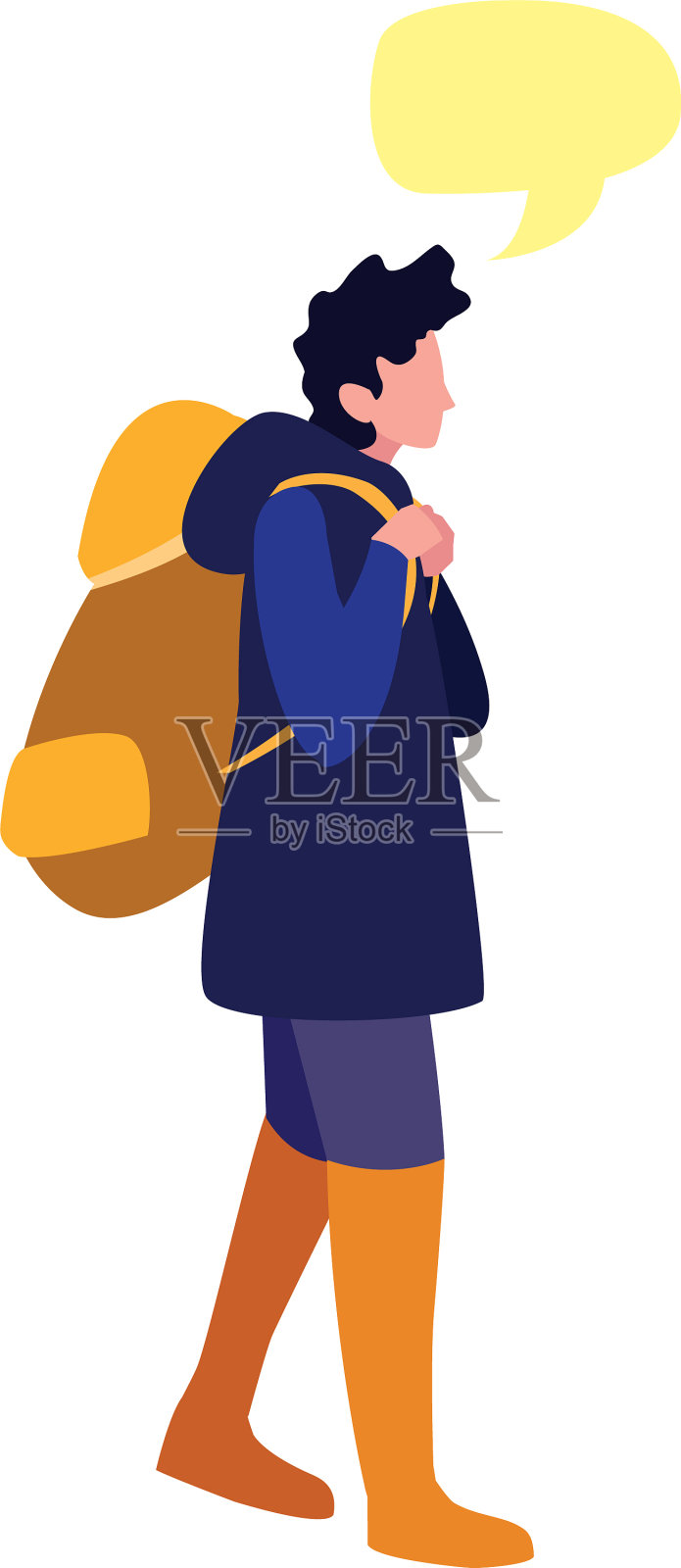 年轻人带着背包旅行聊天泡泡设计元素图片