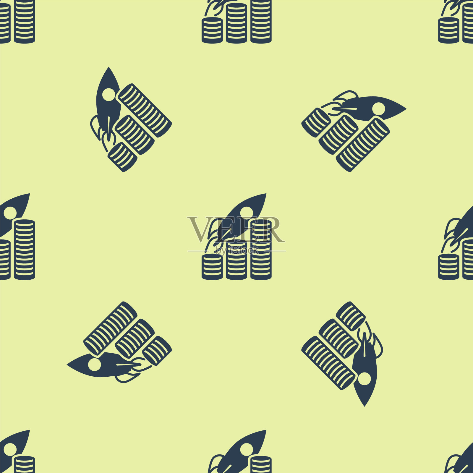 蓝色火箭飞上硬币增长图表图标插画图片素材