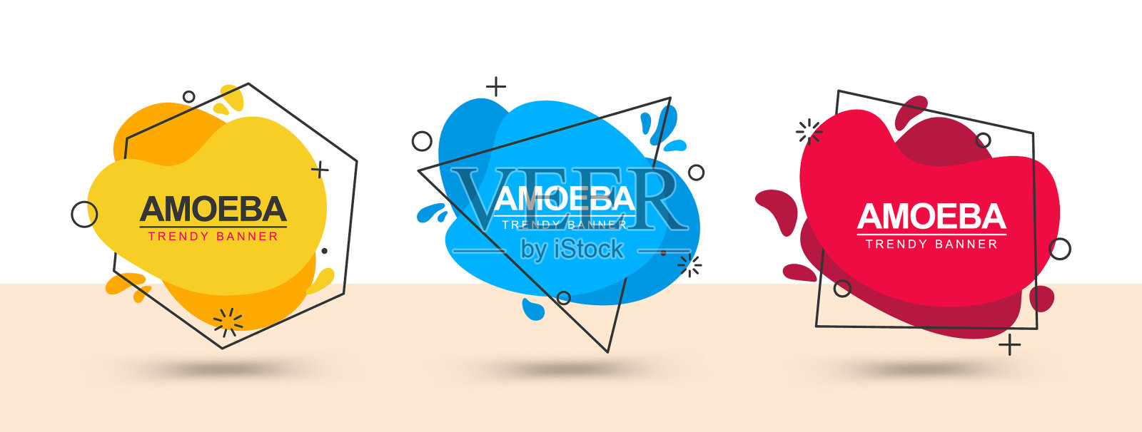 明亮的集合平面颜色横幅设计元素图片