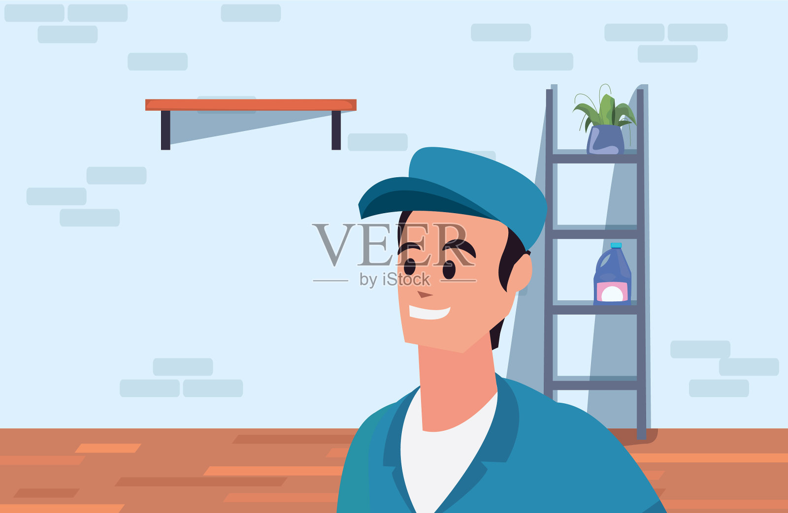 穿着制服和帽子的清洁工人插画图片素材