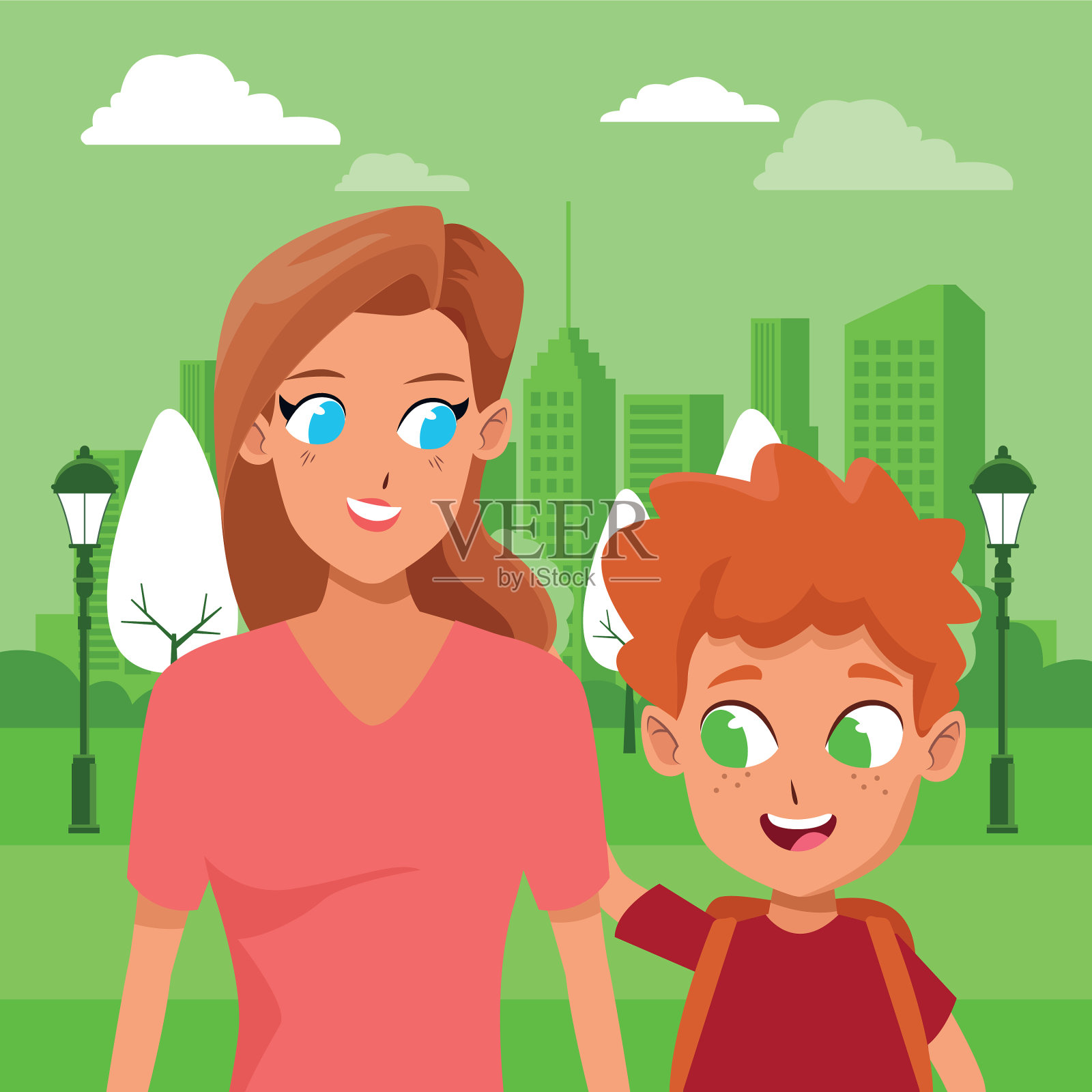 有孩子的单亲家庭母亲插画图片素材