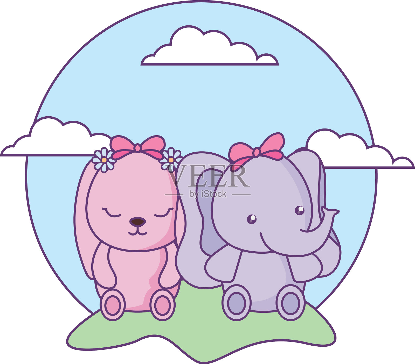 可爱的小象与兔子贝恩景观设计元素图片