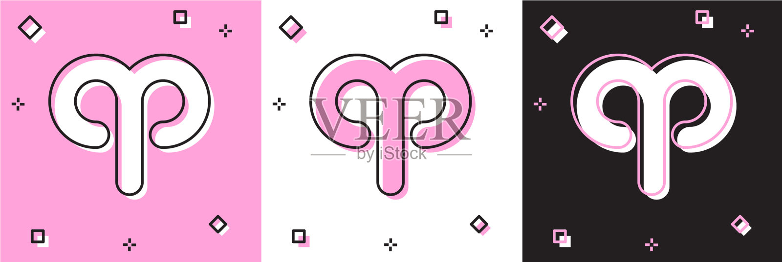 设定白羊座的星座图标孤立在粉红色和插画图片素材