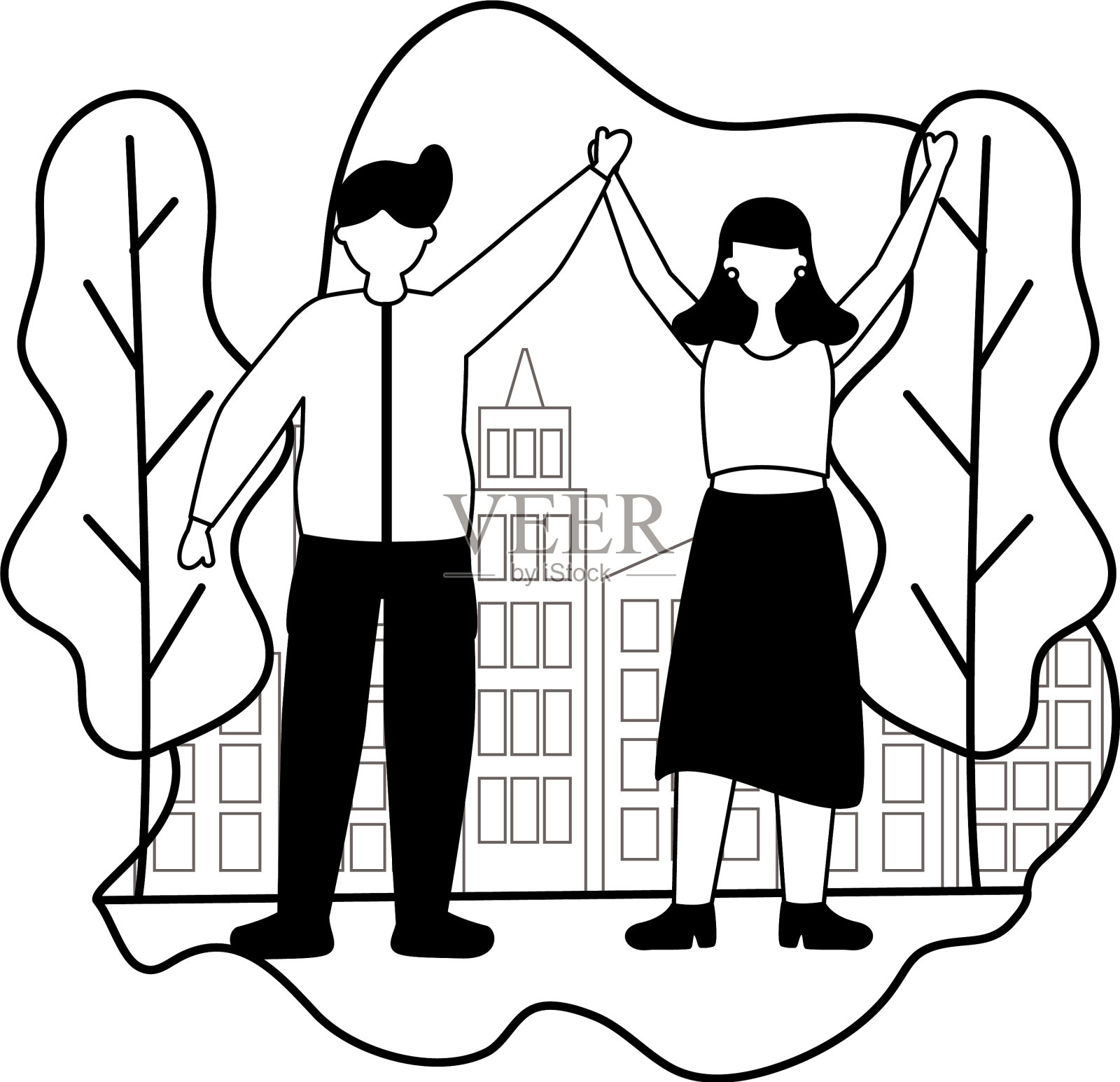 男女庆祝城市公园设计元素图片