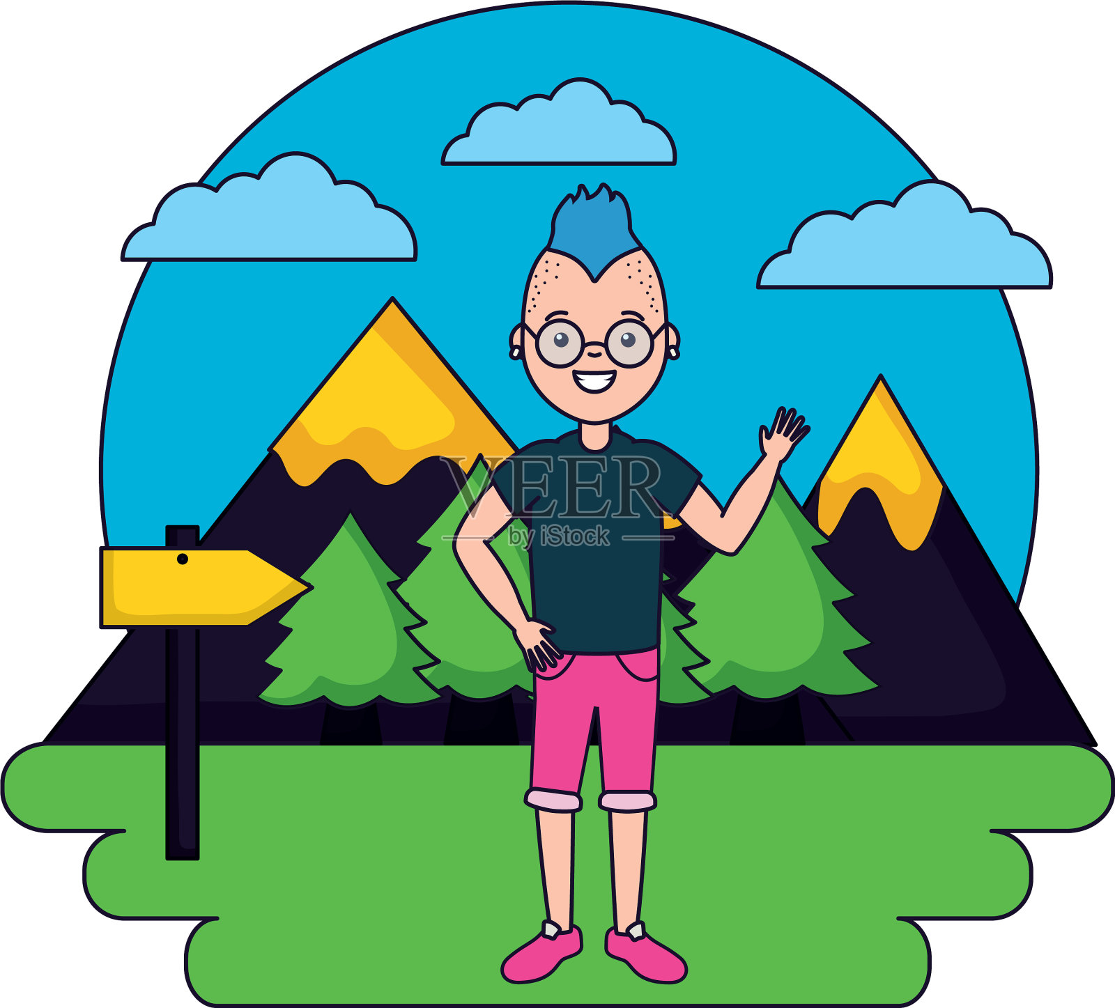 人露营森林度假山设计元素图片