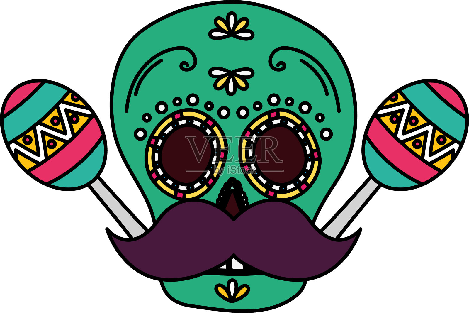 戴着胡子的骷髅面具设计元素图片