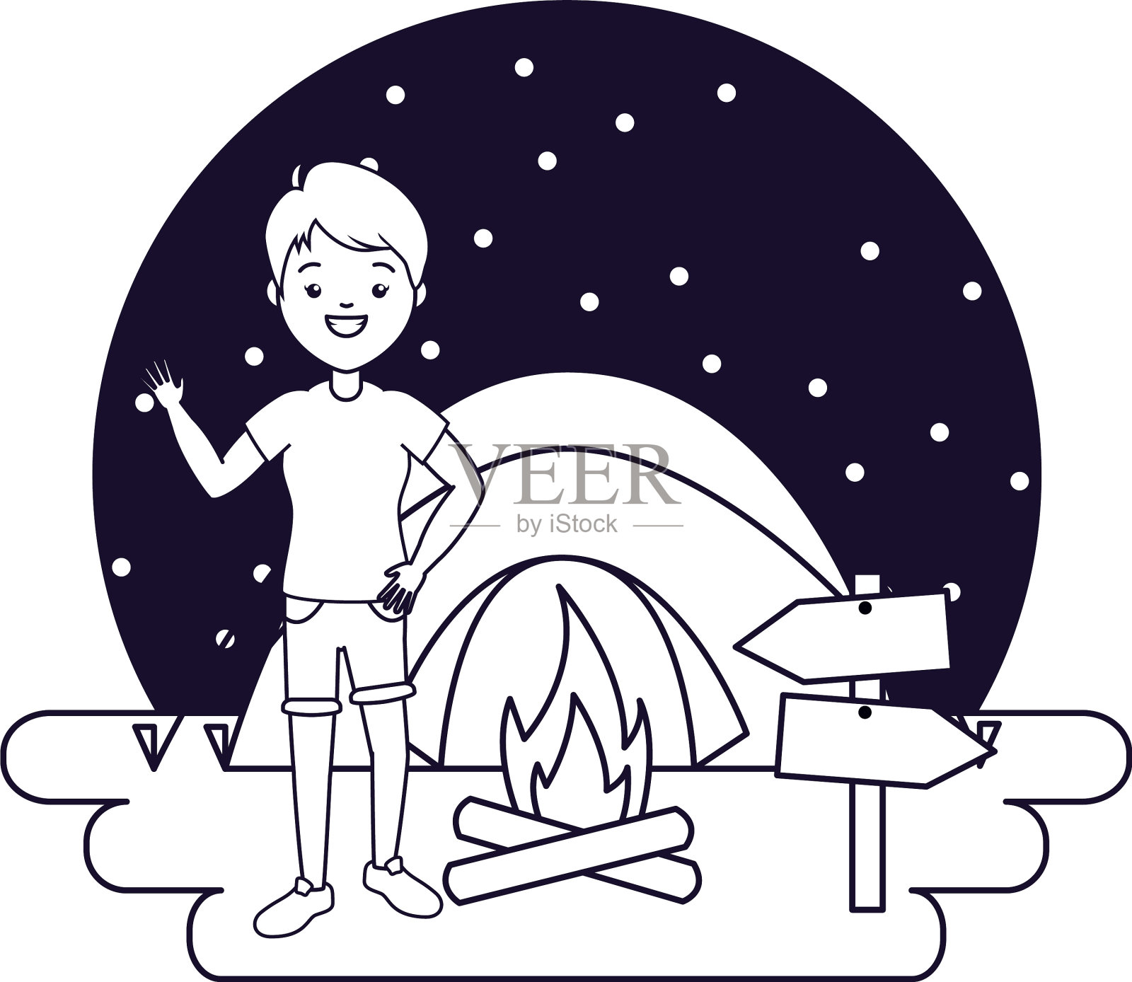 女人在露营帐篷里营火之夜设计元素图片