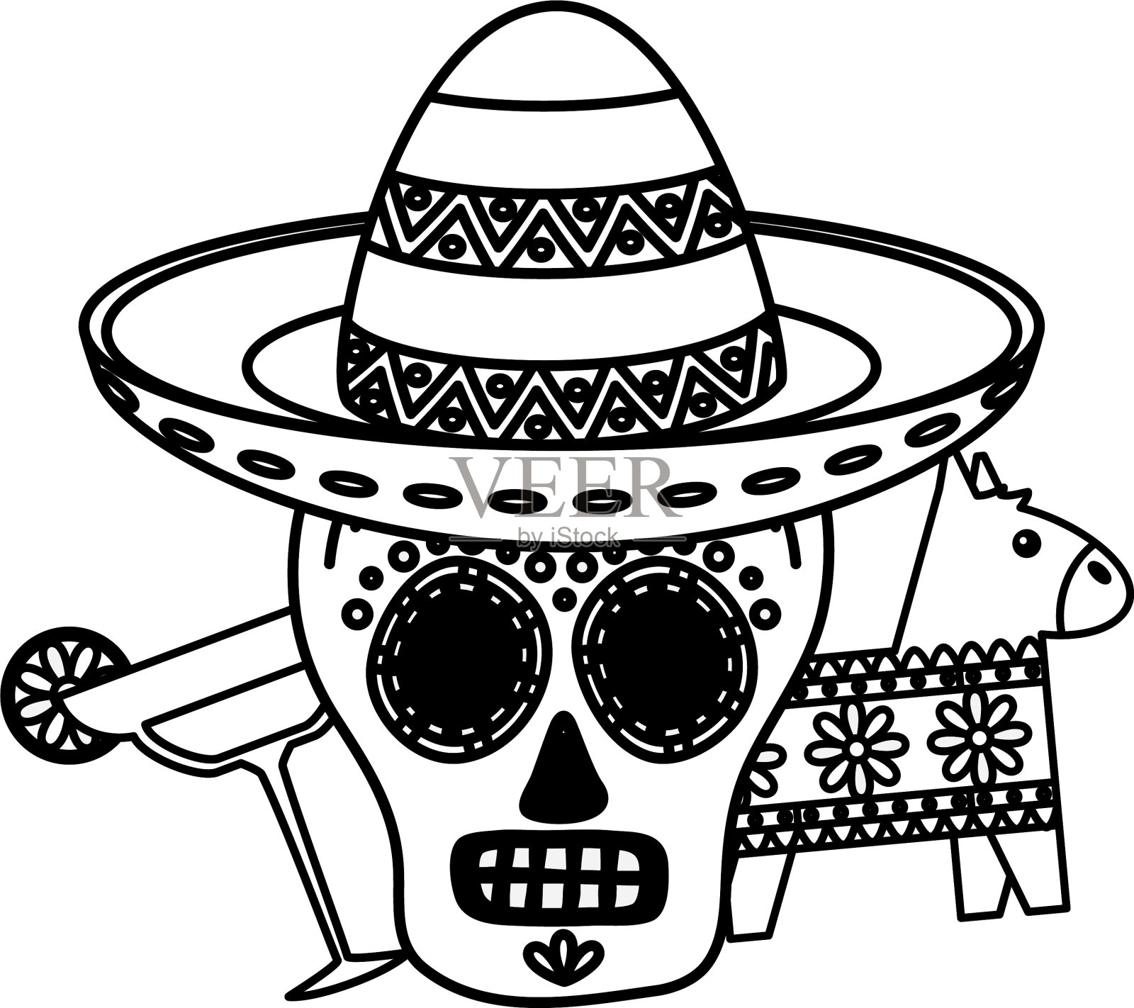 死骷髅面具和玛格丽塔鸡尾酒设计元素图片