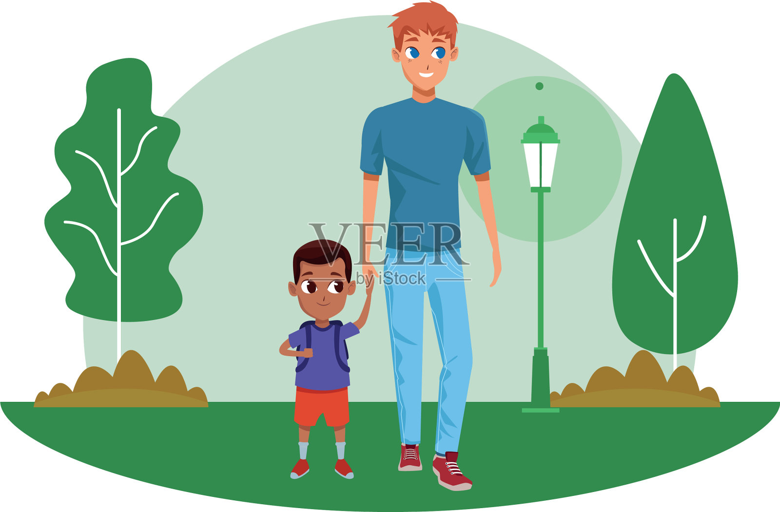 有孩子的单亲家庭父亲插画图片素材