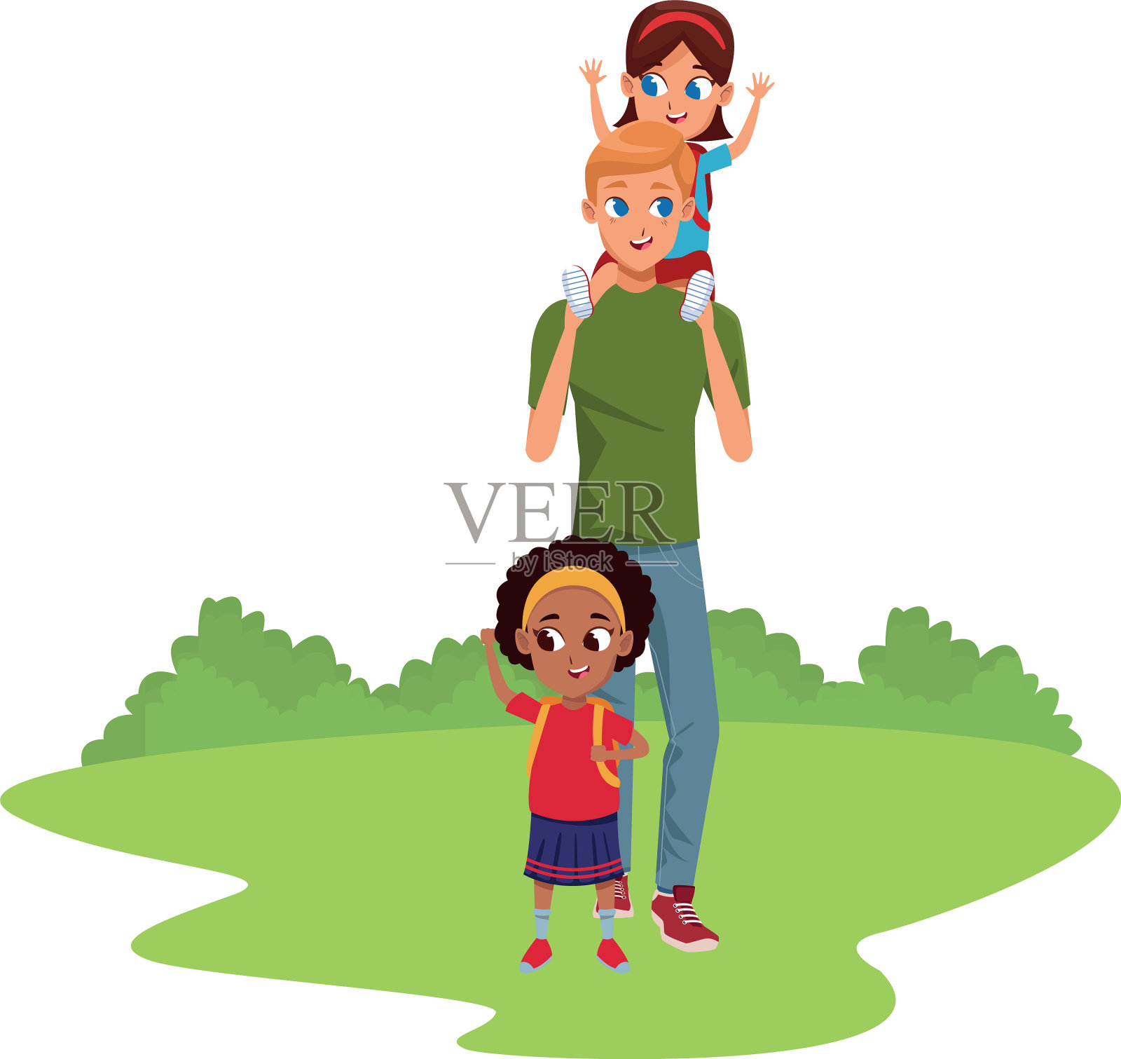 有孩子的单亲家庭父亲插画图片素材