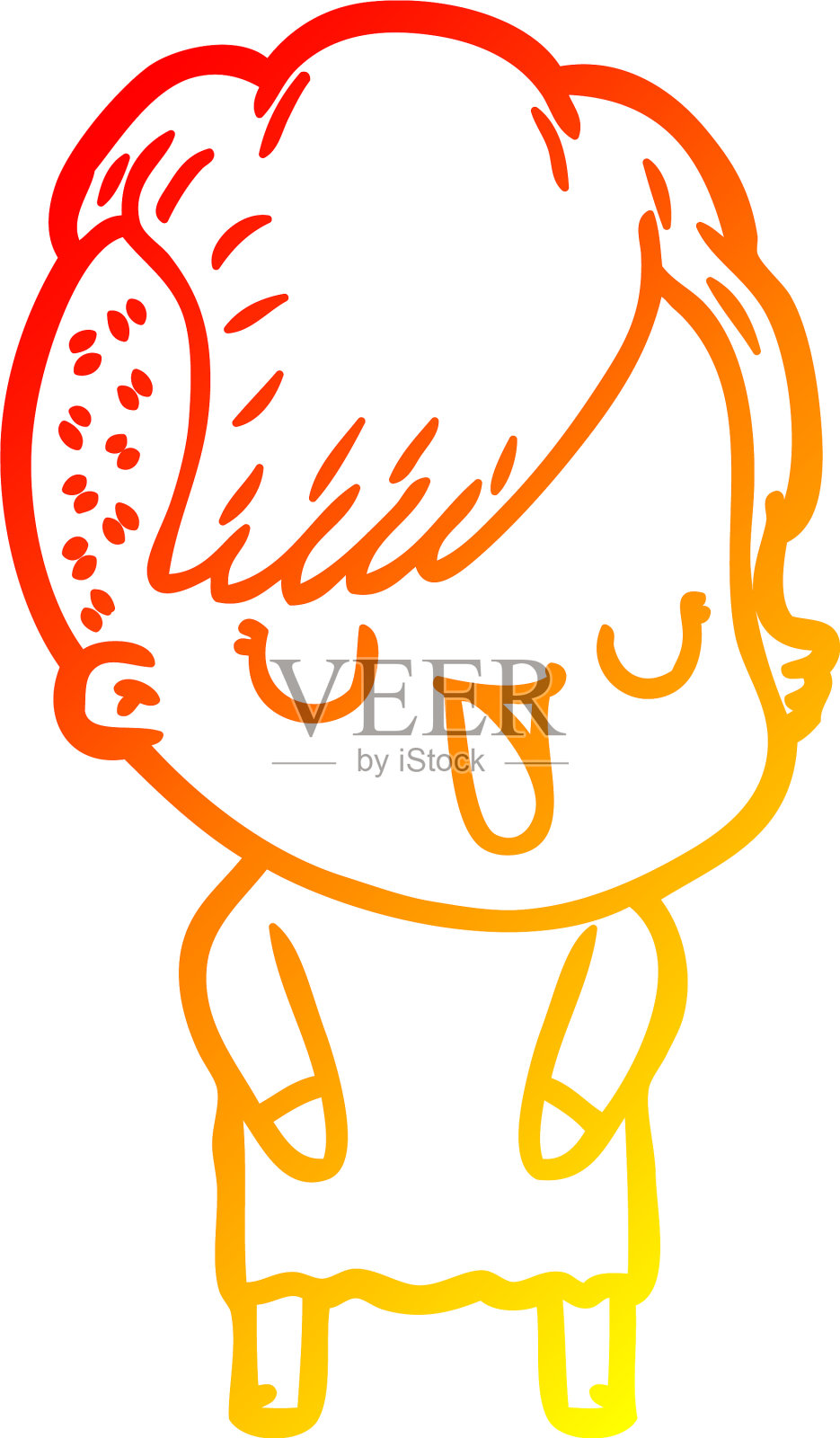 温暖的梯度线画可爱的卡通女孩用设计元素图片