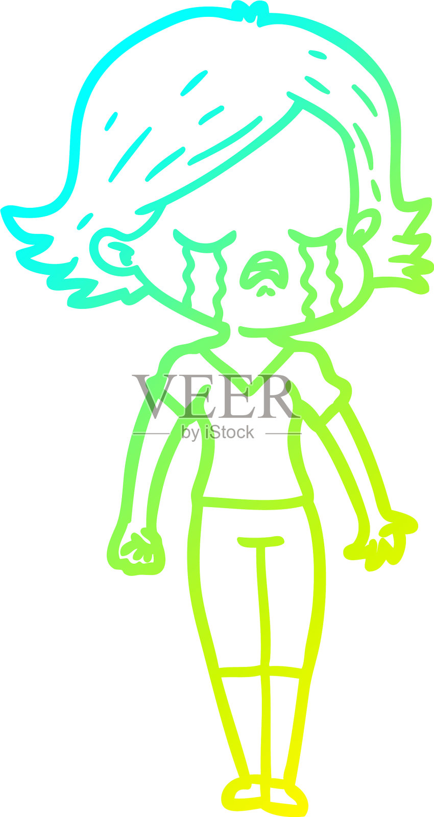 冷梯度线画卡通女孩哭设计元素图片