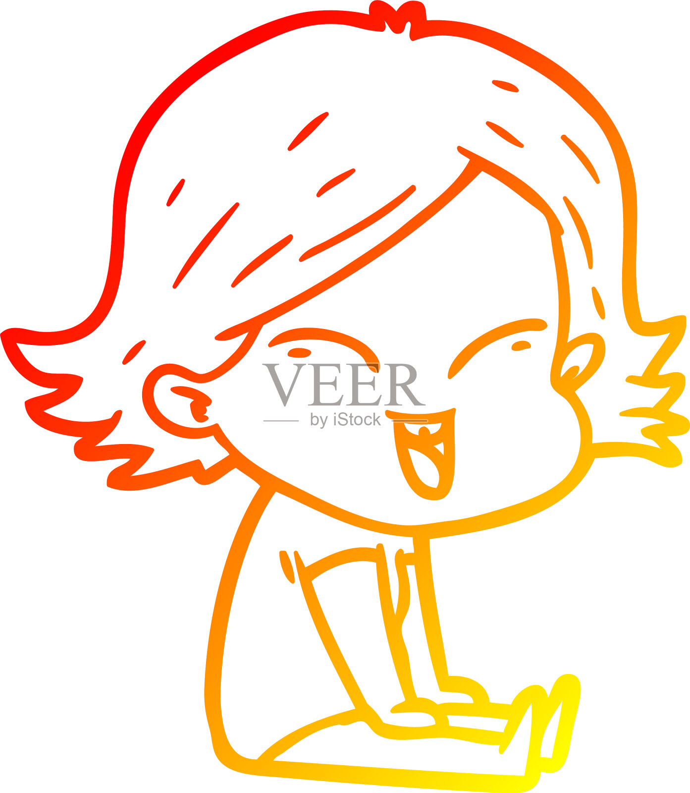 温暖的梯度线画出快乐的卡通女孩设计元素图片