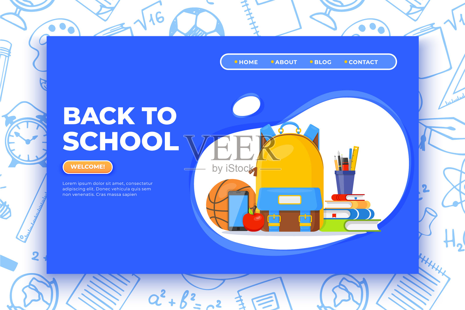 回到学校的横幅背包篮球插画图片素材