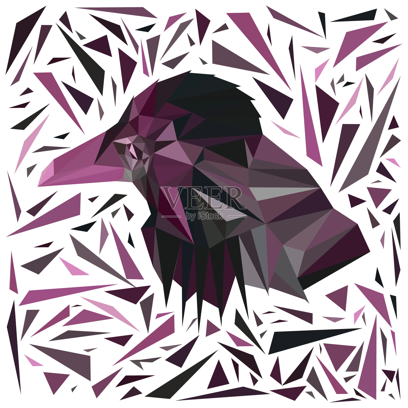 一只淡紫色的乌鸦四散飞舞插画图片素材