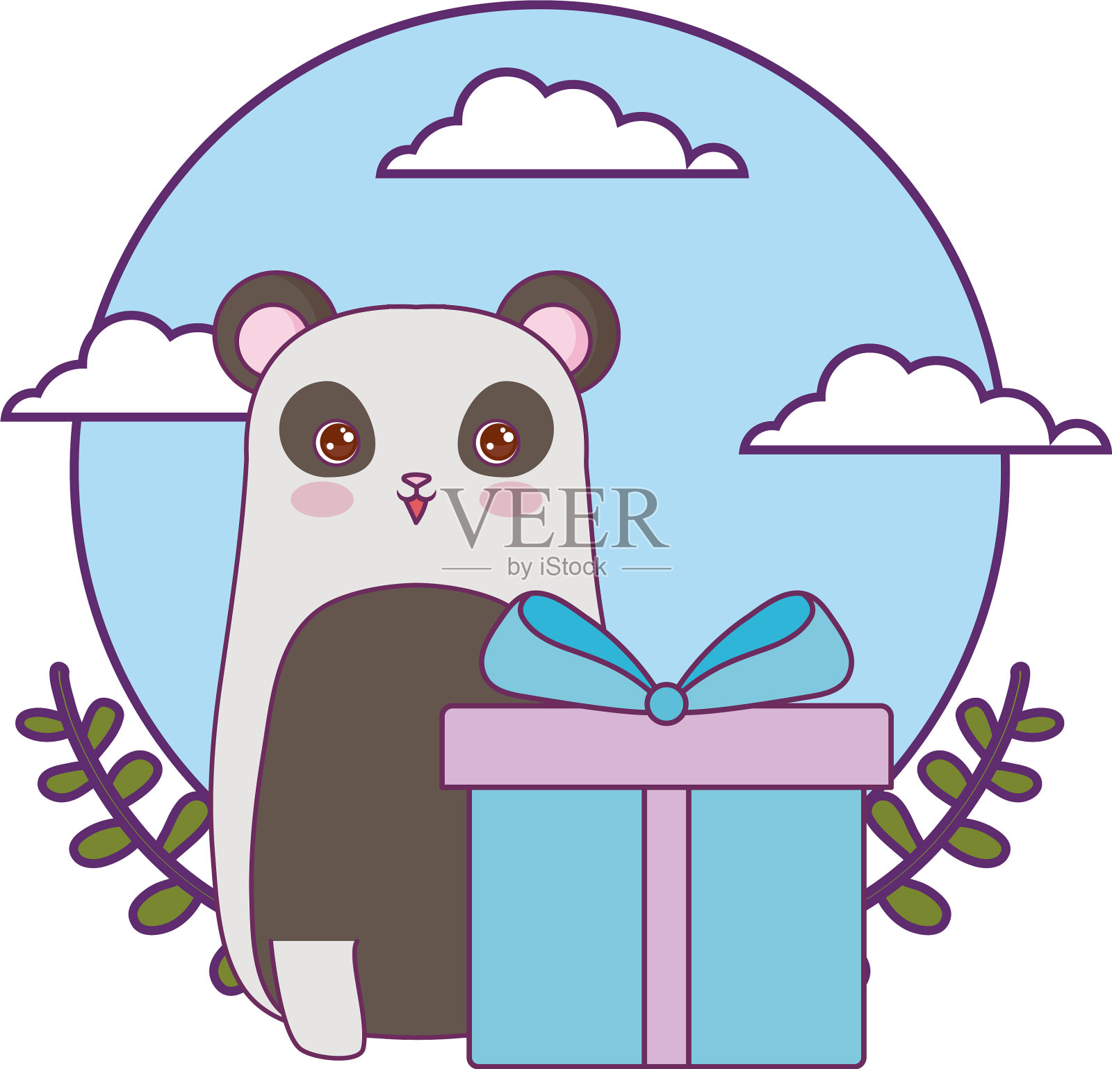 熊猫熊动物与礼盒设计元素图片