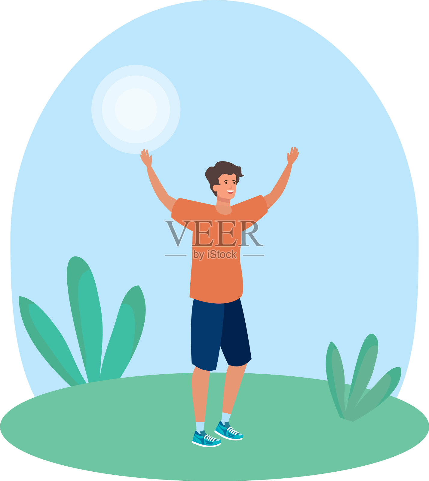 快乐的年轻人在风景中庆祝设计元素图片