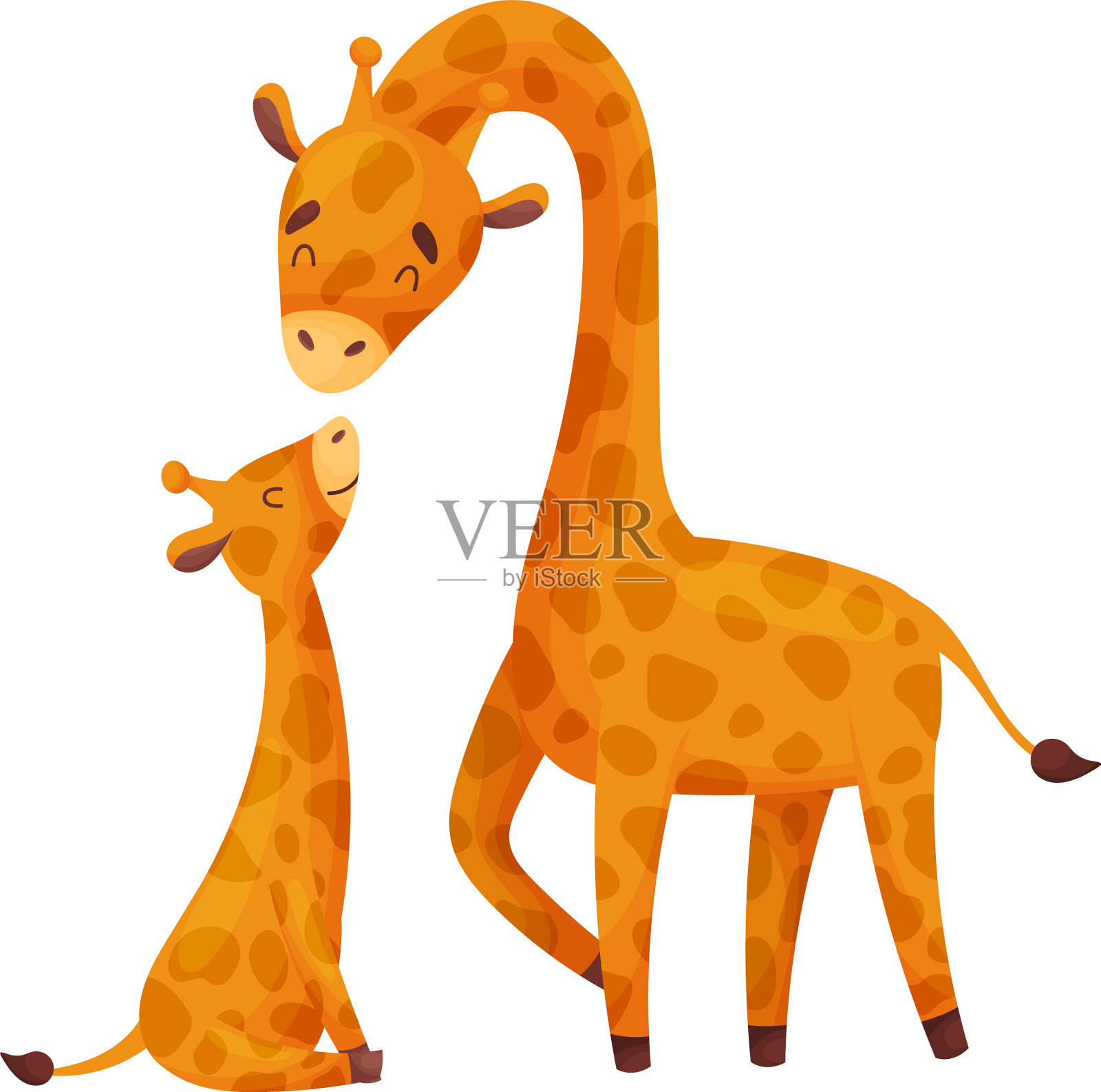 长颈鹿妈妈和她的孩子插画图片素材