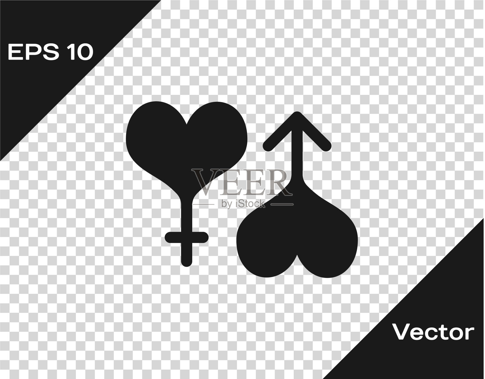 灰色象征男性和女性心图标孤立上图标素材