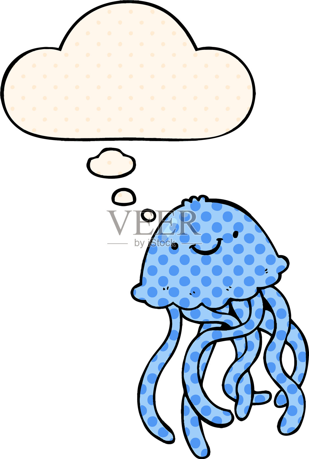 卡通快乐的水母和思想泡泡在里面设计元素图片