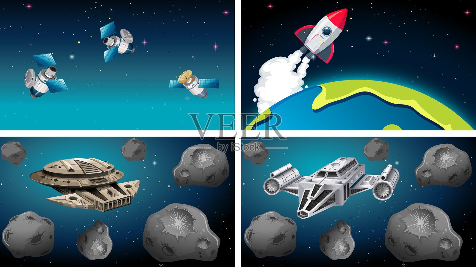 船和卫星在现场插画图片素材