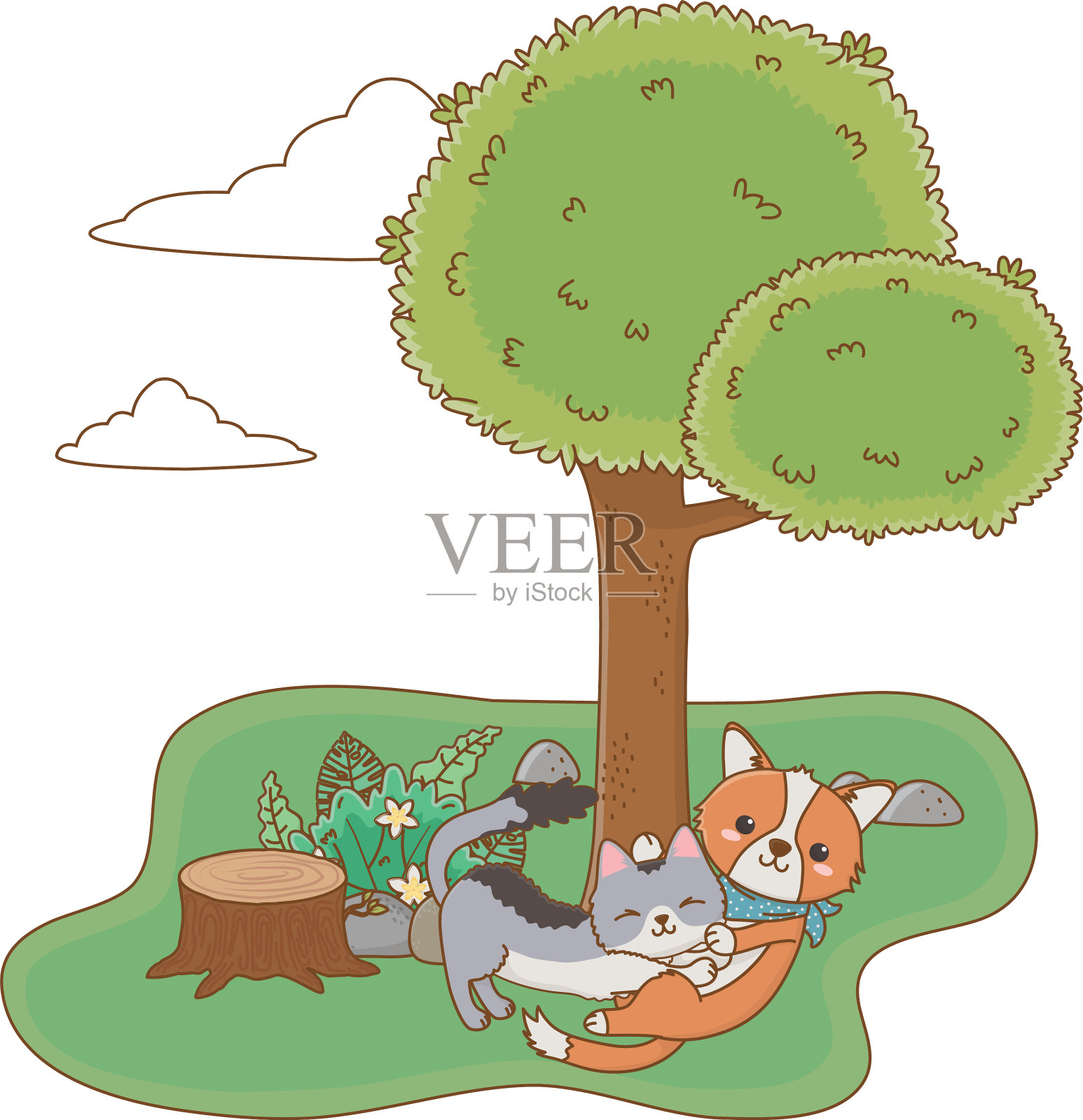 猫和狗的卡通设计设计元素图片