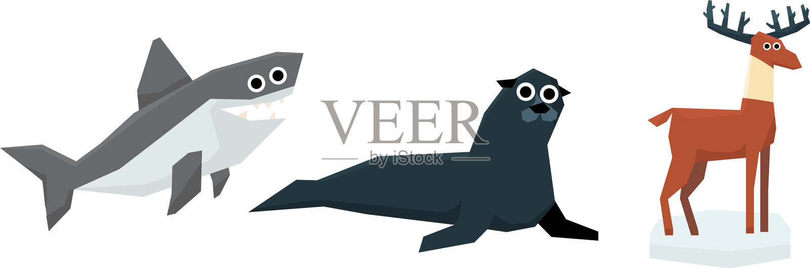 收集可爱的几何动物鲨鱼毛皮设计元素图片